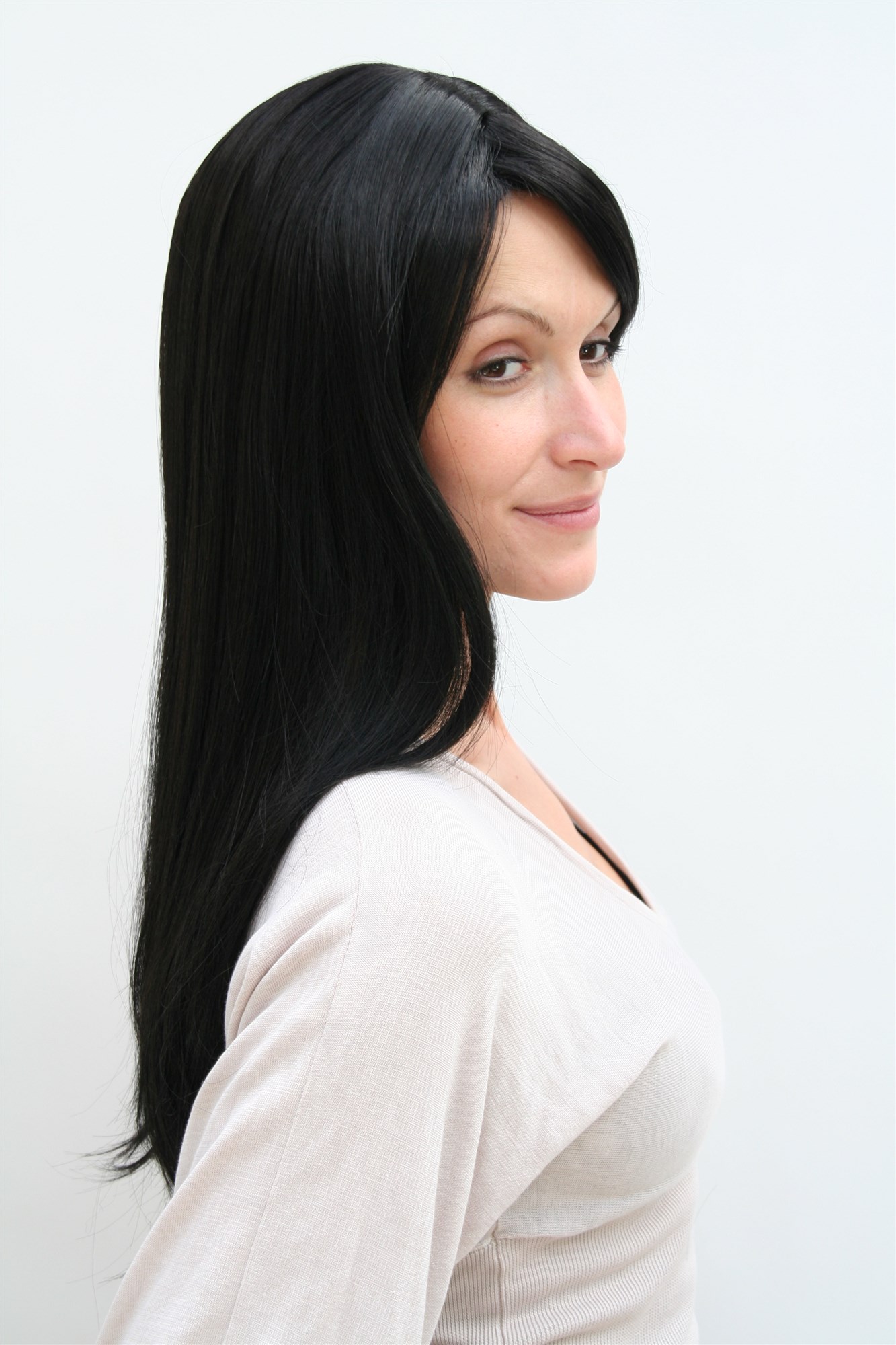 Lady women wig raven black fringe parted to side straight long Gothic 3115, view 4, WIG ME UP: Your Perücken Online Shop Quality Wigs, Ladies, black-brown, straight, long