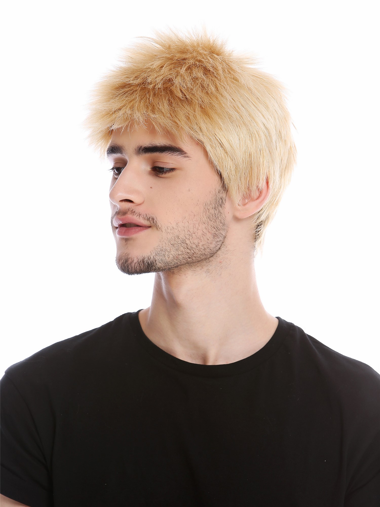 hochwertige Qualitätsperücken, Perücke Herren kurz Bürstenschnitt Blond WL-3045-24B, Ansicht 3, WIG ME UP: Ihr Perücken Online Shop glatte Tressen-Perücke Goldblond kurze Haare für Damen