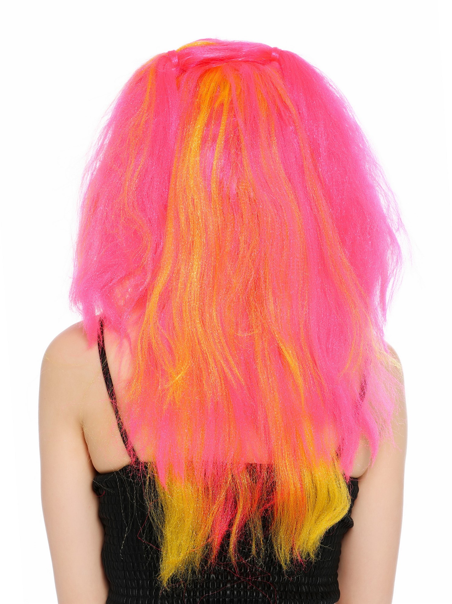 wellige Party-Perücke Rosa-Gelb-Mix 60 cm lange Perücke für Damen