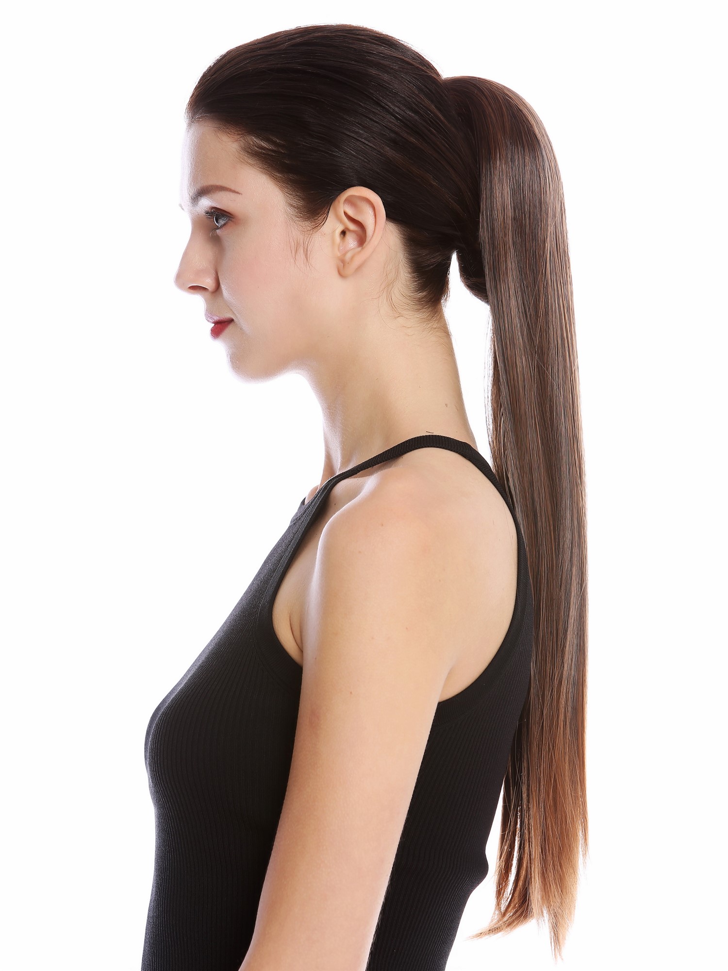 Ponytail Hairpiece comb ribbon wrap-around long smooth chestnut brown YZF-1094S, view 3, WIG ME UP: Your Perücken Online Shop Ponytails, brown mix, straight, long