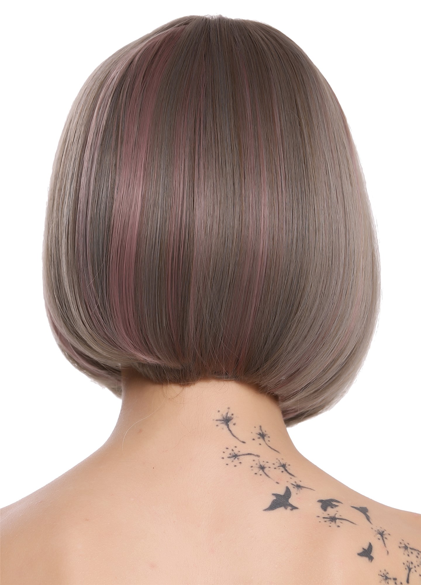 hochwertige Qualitätsperücken, Perücke kurz Bob Pony Grau Braun Rosa D3067-8A/10A/612, Ansicht 4, WIG ME UP: Ihr Perücken Online Shop glatte Tressen-Perücke mit Kopfhaut-Imitat Aschgrau-Goldbraun-Pastellrosa-Mix kurze Haare für Damen