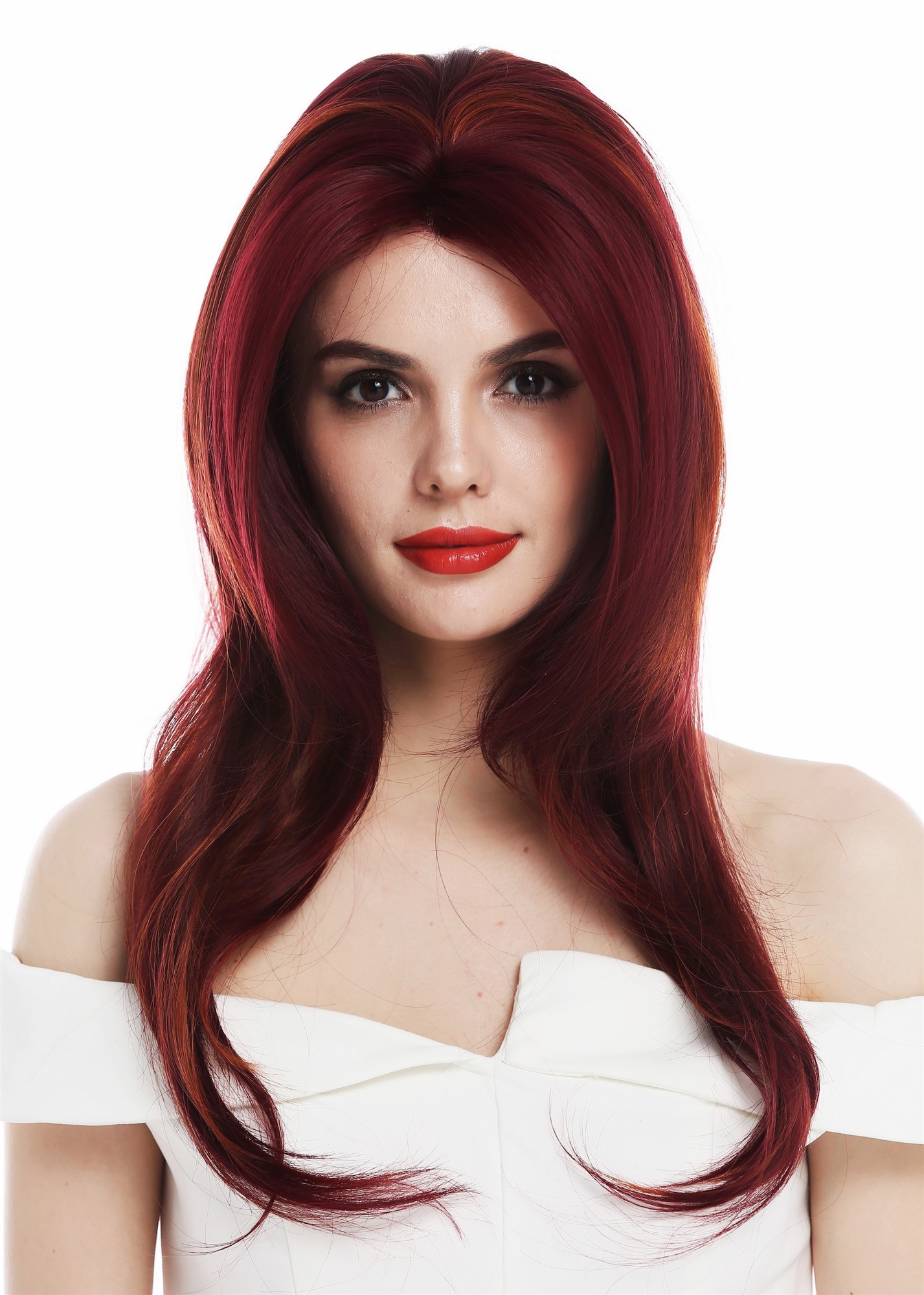 Lady wig lace front long sleek layered Bordeaux copper orange red mix TYM-922-LF, view 2, WIG ME UP: Your Perücken Online Shop Quality Wigs, Ladies, red mix, wavy, long