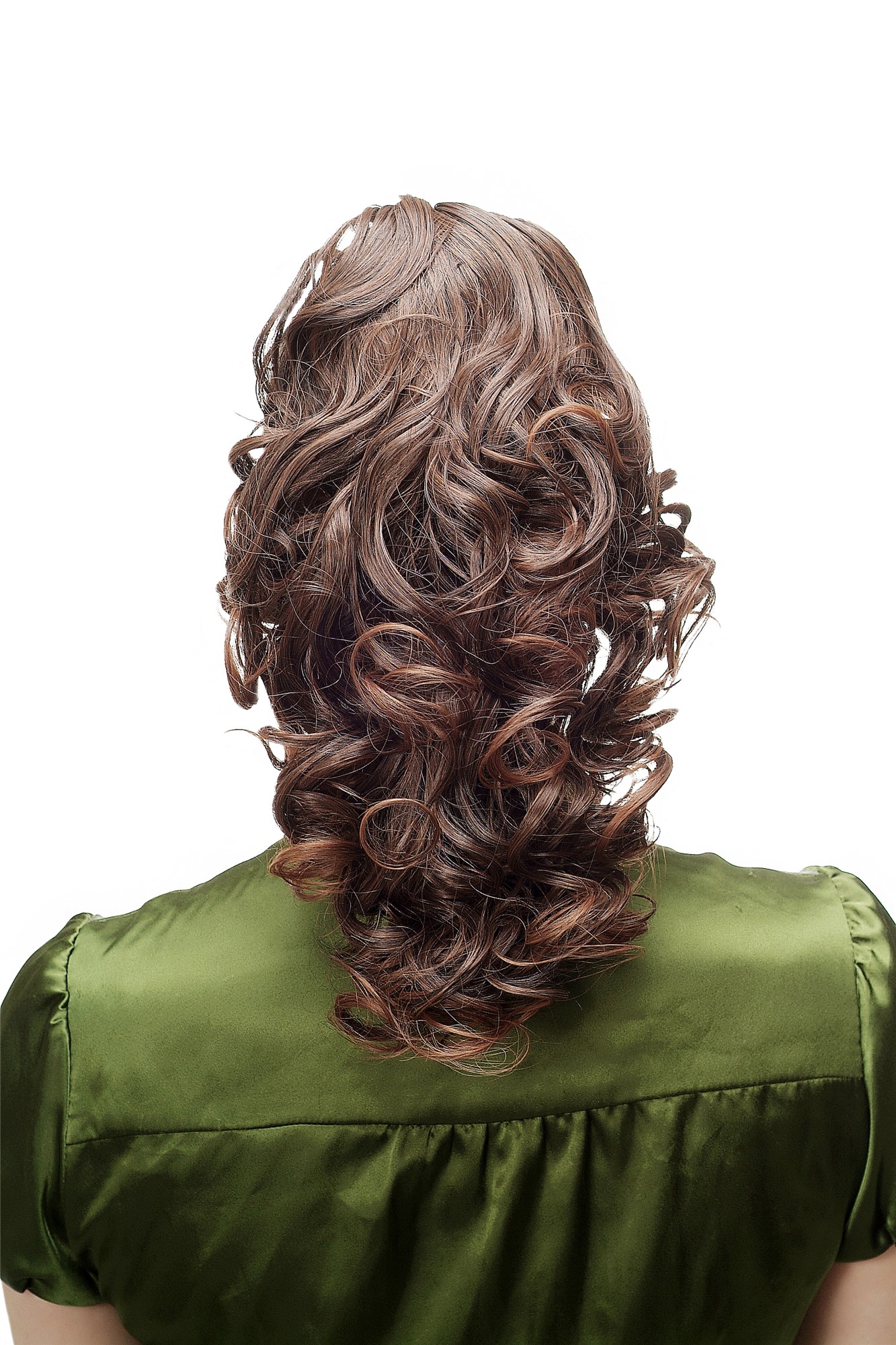 Hairpiece Ponytail with Claw Clamp/Clip very full and voluminous curly curls brown mix chestnut, front view, WIG ME UP: Your Perücken Online Shop Ponytails, Brown, curled, shoulder-length