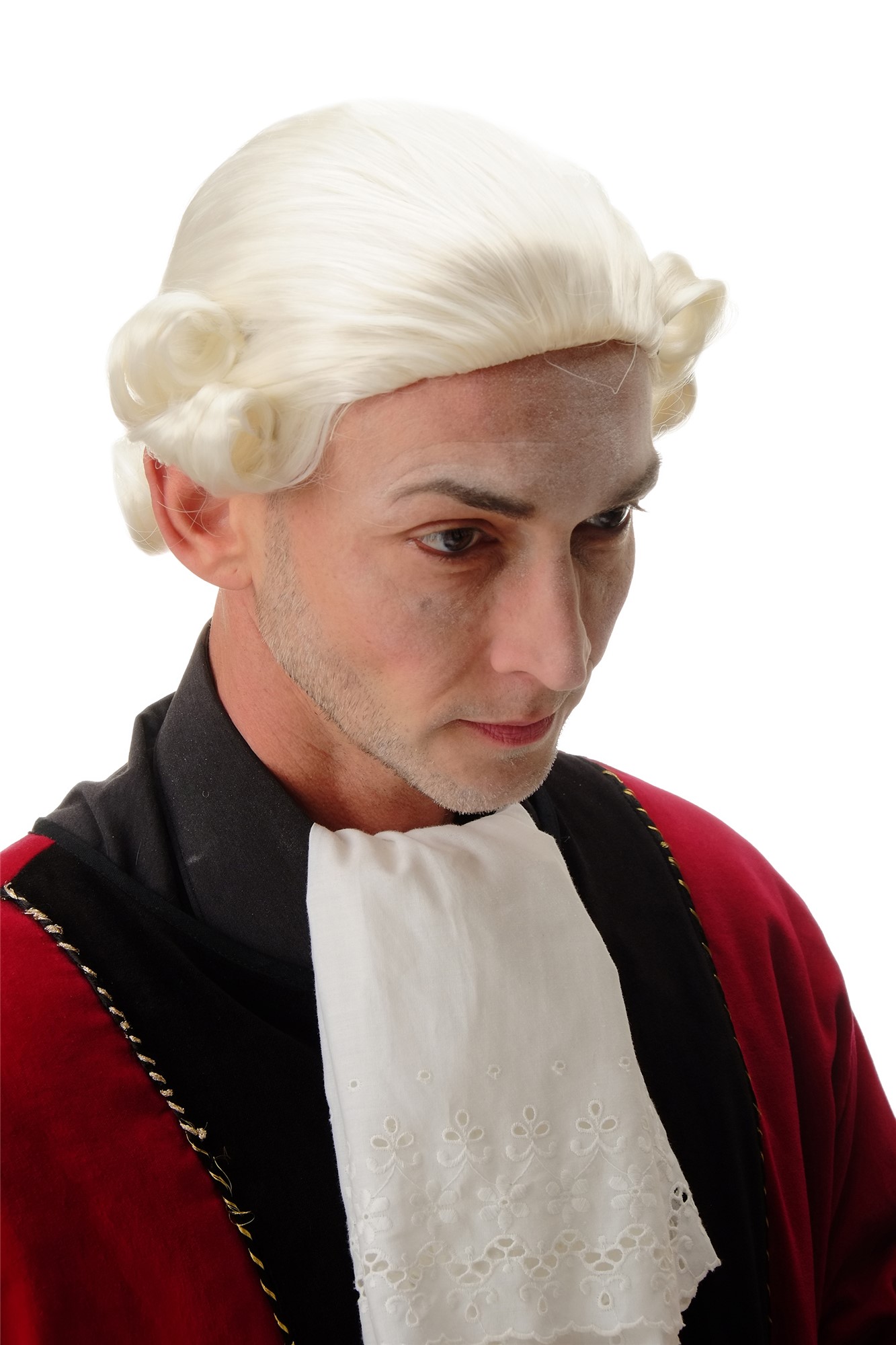 hochwertige Qualitätsperücken, Perücke Barock Edelmann Lord weiß-blond F2588-B80, Vorderansicht, WIG ME UP: Ihr Perücken Online Shop wellige Tressen-Perücke Hellblond kurze Haare für Unisex