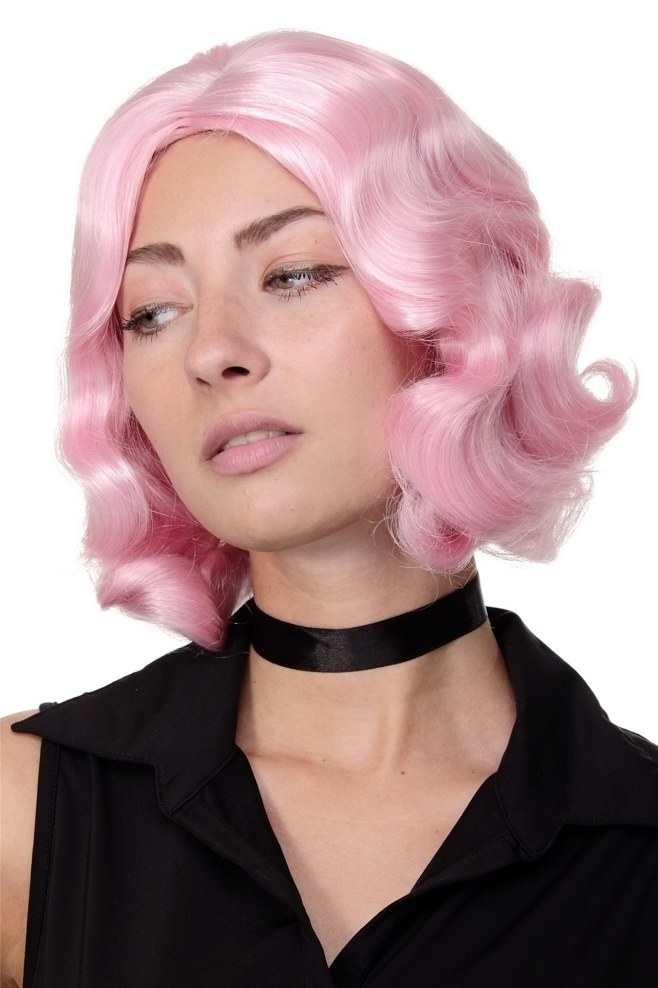 wellige Tressen-Perücke mit Kopfhaut-Imitat Rosa kurze Haare für Damen