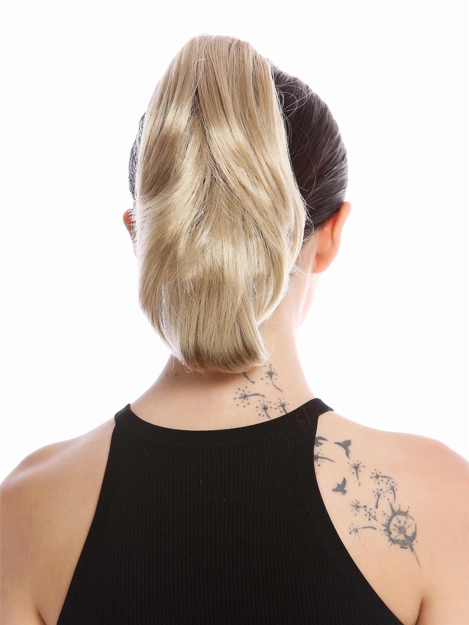 Ponytail Combs Clamp short slighty wavy voluminous light ash blond MKB-29, front view, WIG ME UP: Your Perücken Online Shop Ponytails, ash blonde, curled, short