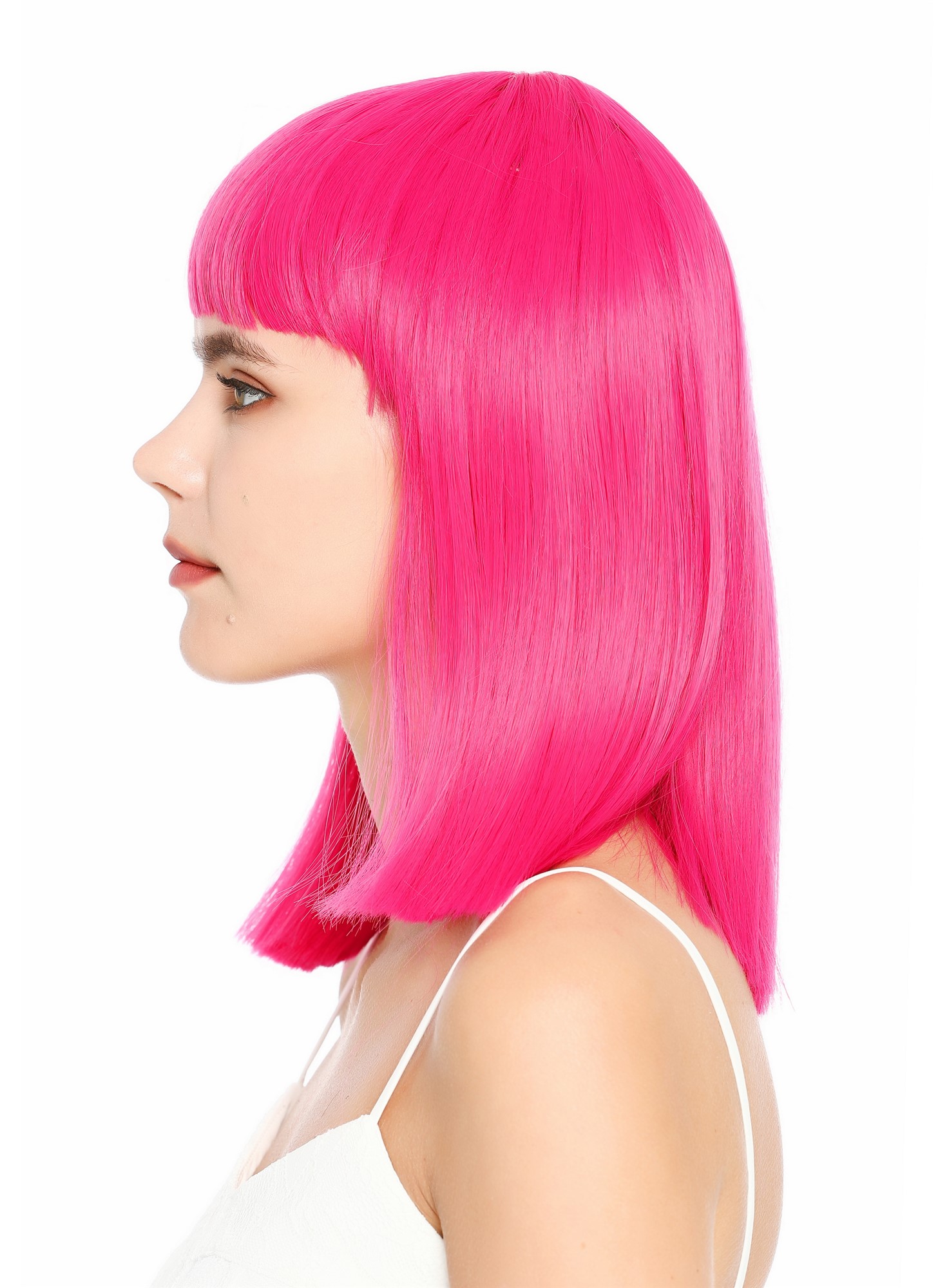 Damenperücke schulterlang blunt cut glatt breiter Pony Disco dunkles Rosa Pink SZL1498-DHT2356
