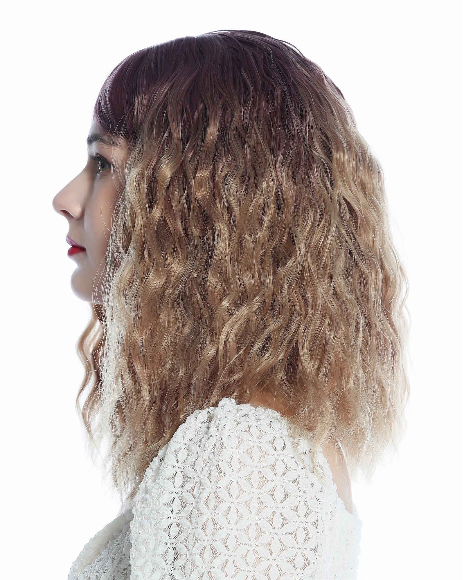 Lady wig shoulder-length voluminous wild wavy bangs ombre violet blond SZL0846SZ, view 2, WIG ME UP: Your Perücken Online Shop Quality Wigs, Ladies, violet-matte light blonde gradient, wavy, shoulder-length
