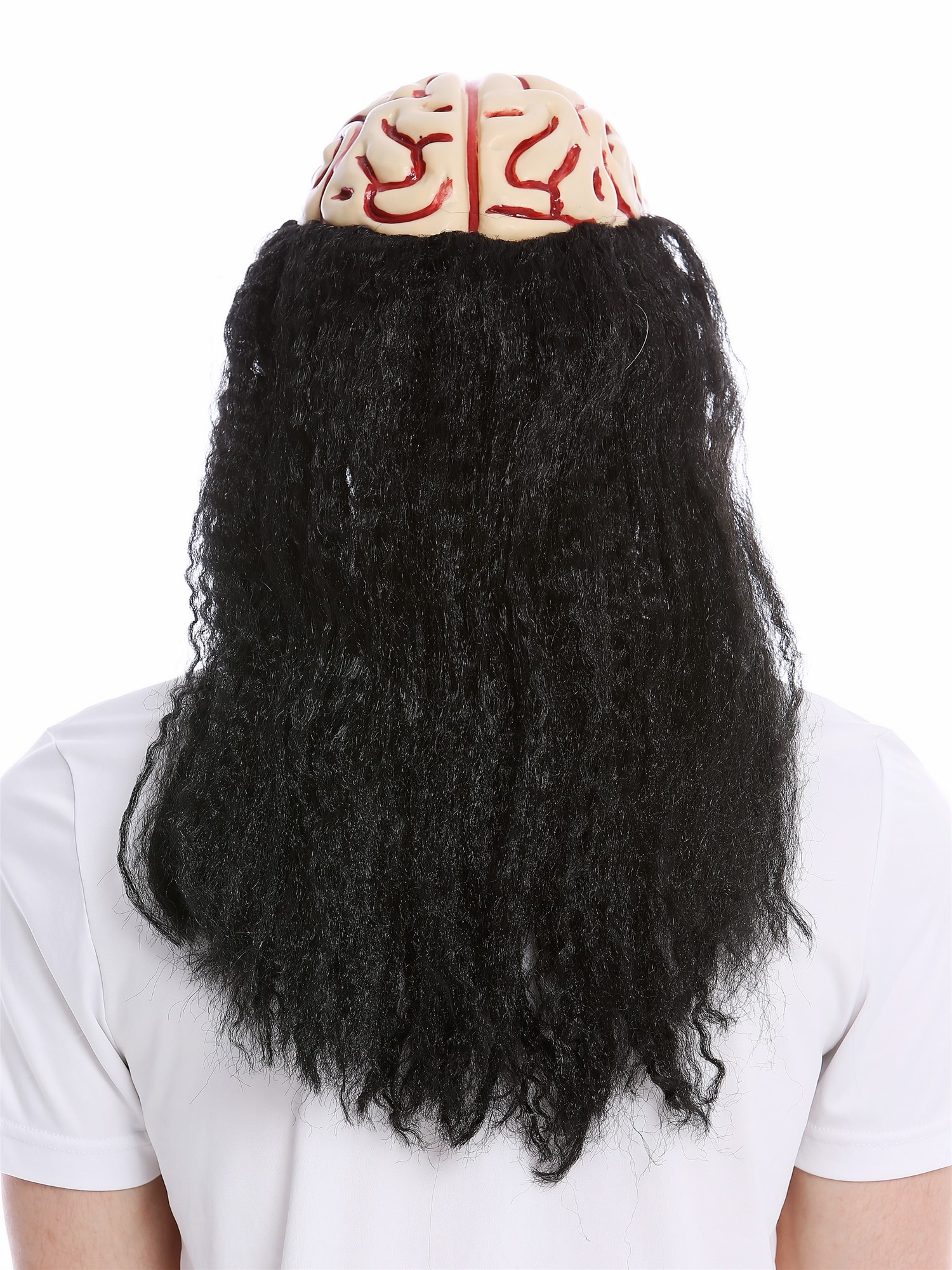 Wig long black Men Women Halloween Horror open Brain Surgery Zombie Undead 91579, view 4, WIG ME UP: Your Perücken Online Shop Party Wig, Unisex, Black, curled, long