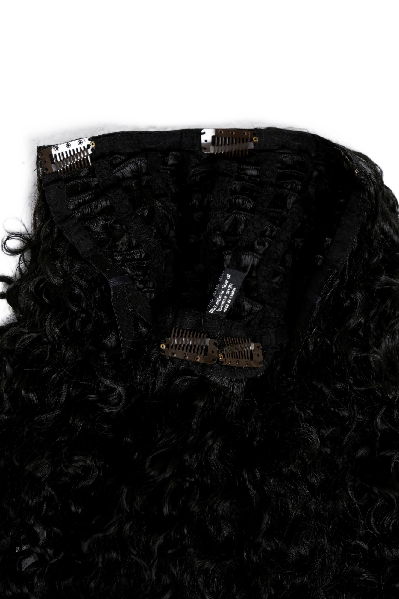 Clip-in Haarteil Halbperücke lockig Locken Schwarz L901-1B, Ansicht 3, WIG ME UP: Ihr Perücken Online Shop lockige Halbperücke Samtschwarz 50 cm lang