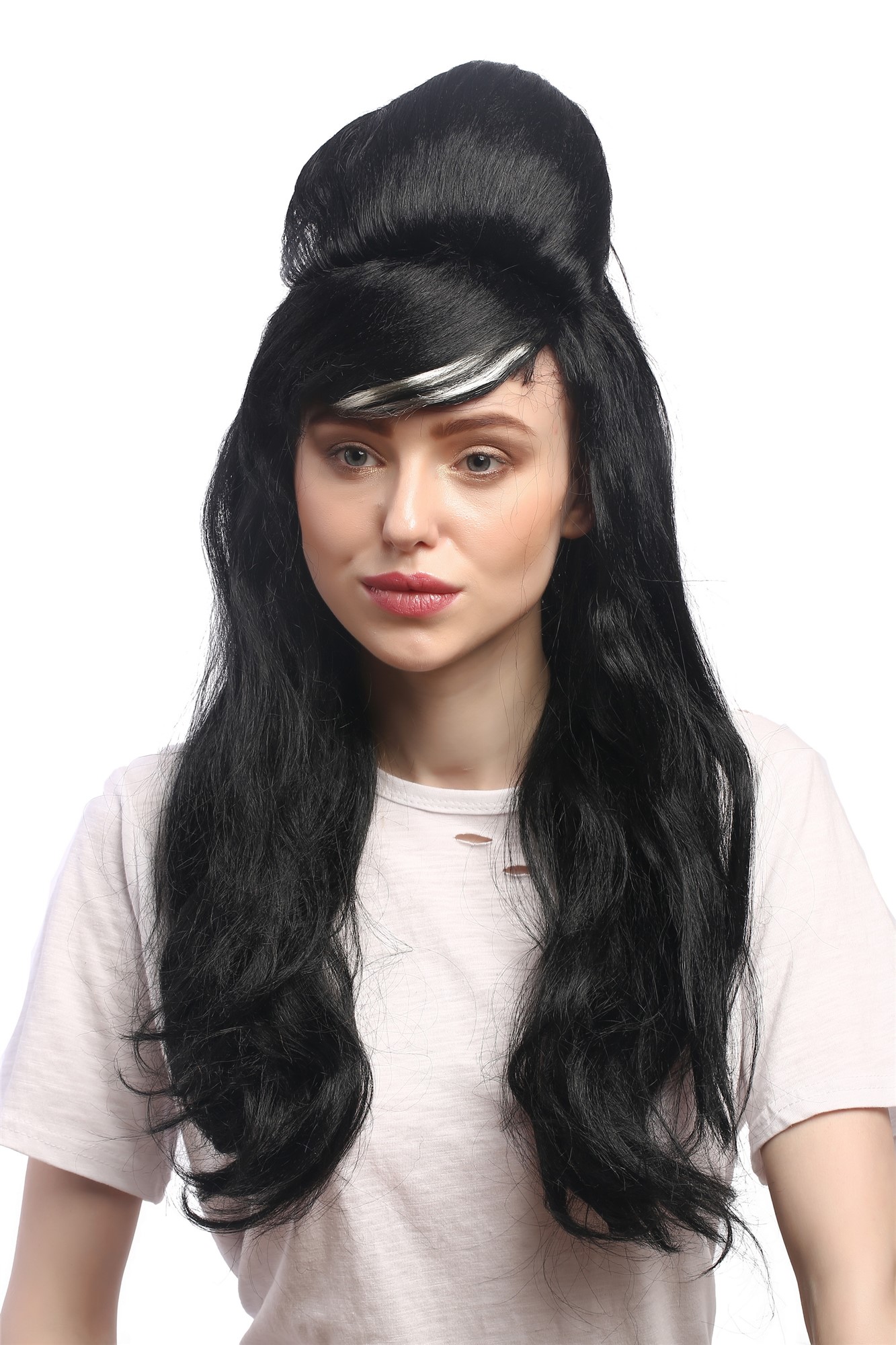 günstige Party Perücke, Perücke Beehive Hochsteckfrisur Spanierin Schwarz 60er 91013-ZA103-ZA615, Vorderansicht, WIG ME UP: Ihr Perücken Online Shop glatte Party Perücke Schwarz lange Haare für Damen