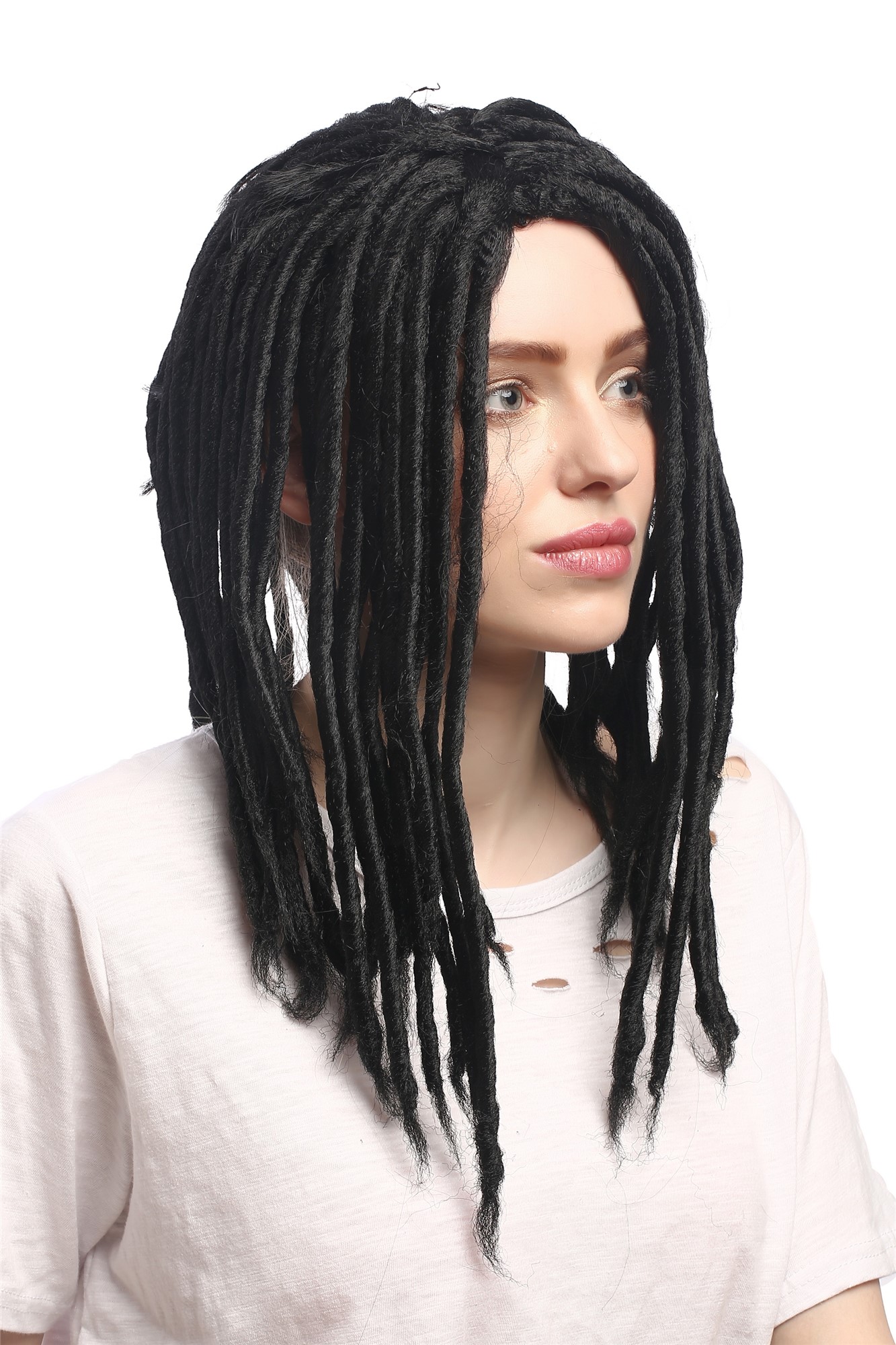günstige Party Perücke, Perücke Dreadlocks Rasta Dreads Schwarz 90674-ZA103, Vorderansicht, WIG ME UP: Ihr Perücken Online Shop lockige Party Perücke Schwarz schulterlange Haare Unisex