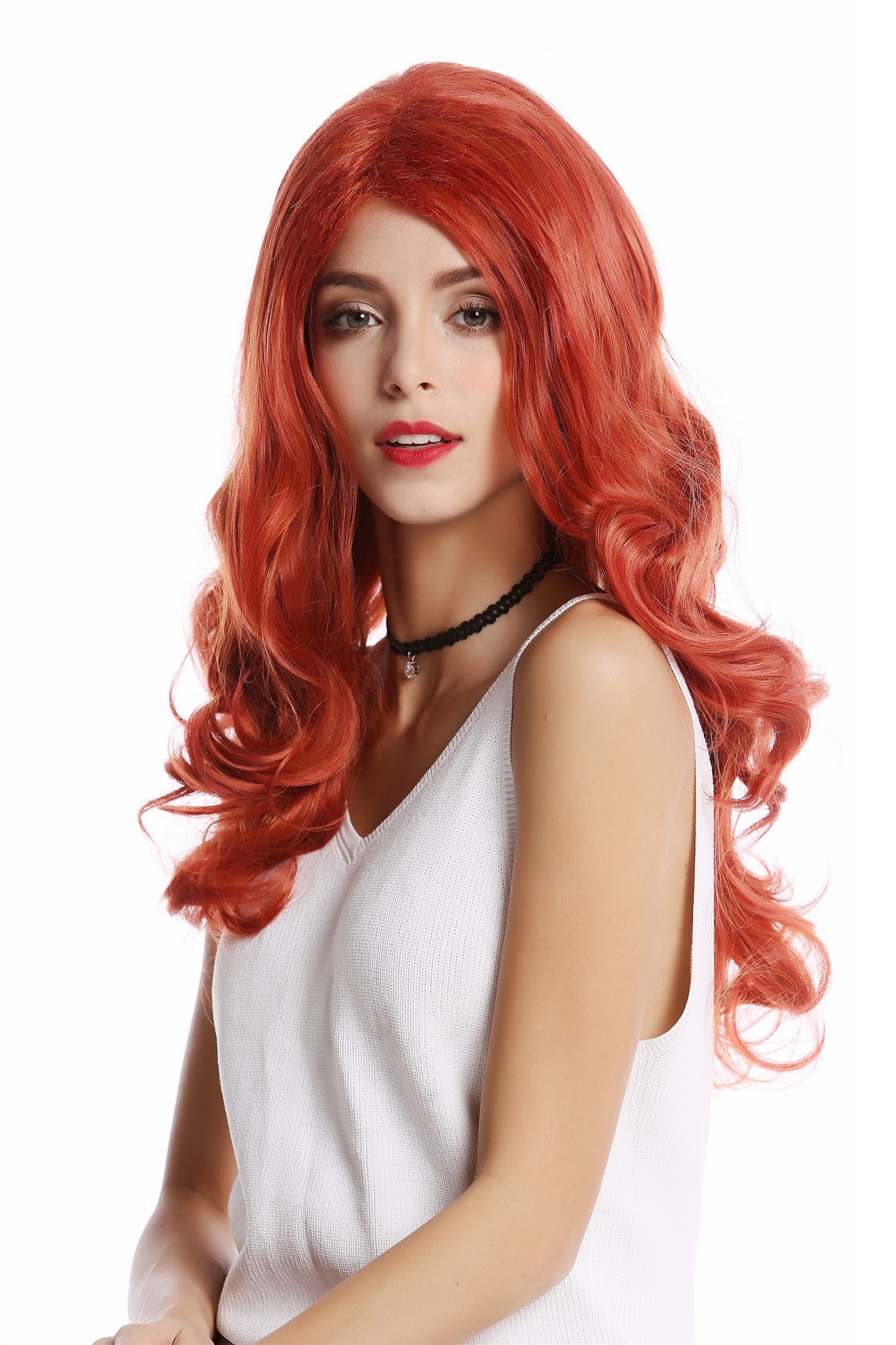 Quality Wigs, Ladies, red/orange-cherry red mix, wavy, long