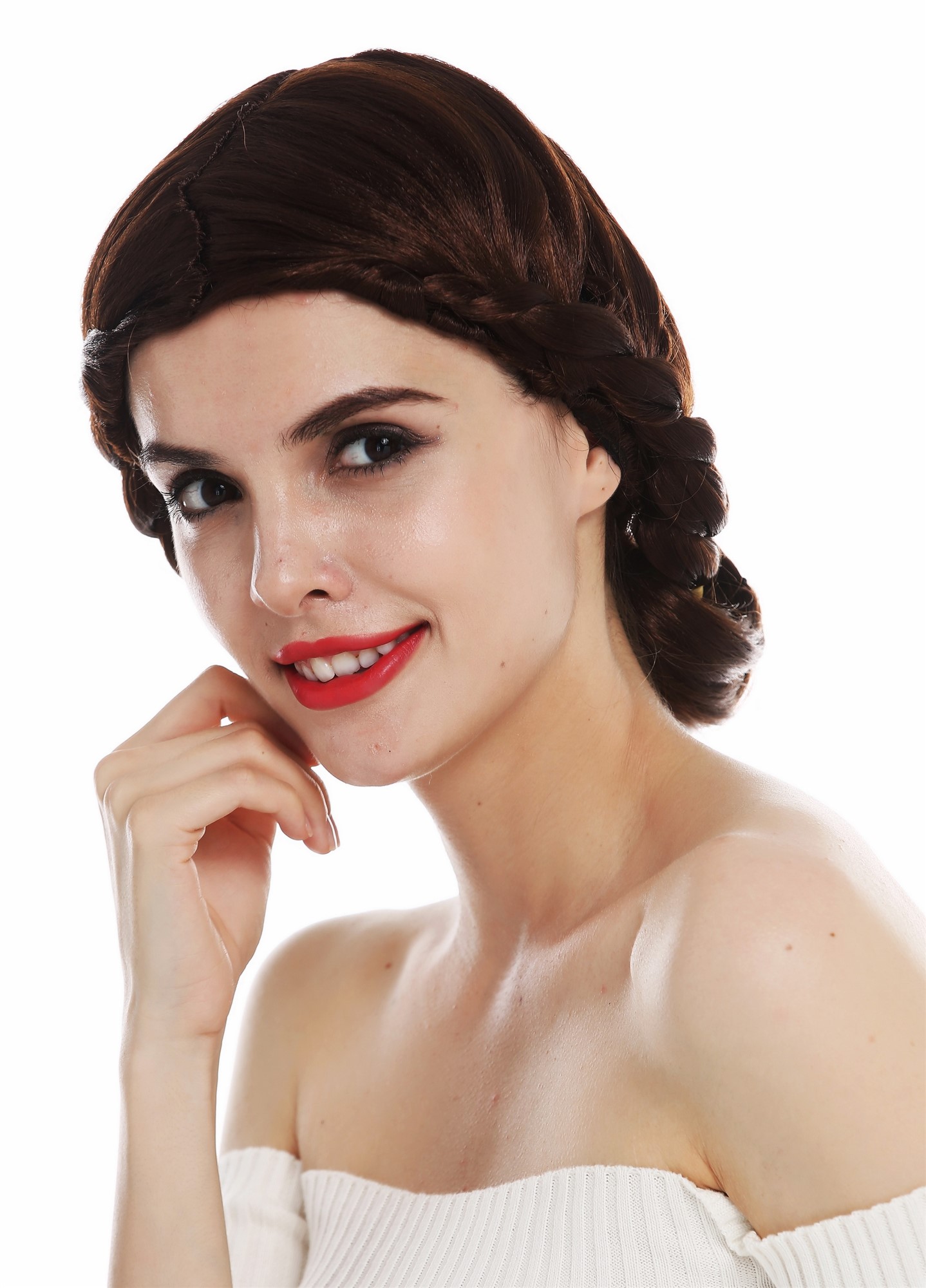 Women's wig carnival plaited bun traditional maiden middle ages brown 2614, view 3, WIG ME UP: Your Perücken Online Shop Party Wig, Ladies, chestnut brown, Braided, short
