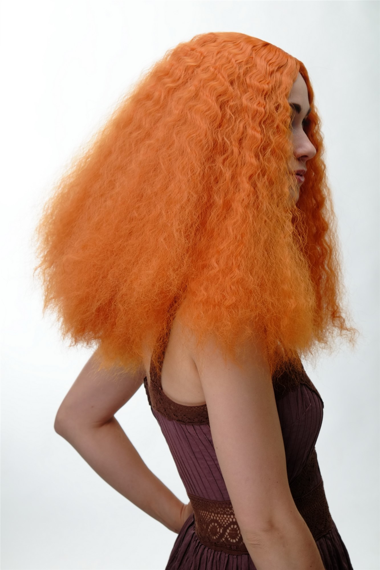 hochwertige Qualitätsperücken, Damen Perücke Orange Locken YZF-7304-T2735, Ansicht 2, WIG ME UP: Ihr Perücken Online Shop lockige Tressen-Perücke mit Kopfhaut-Imitat Orangerot lange Haare für Damen