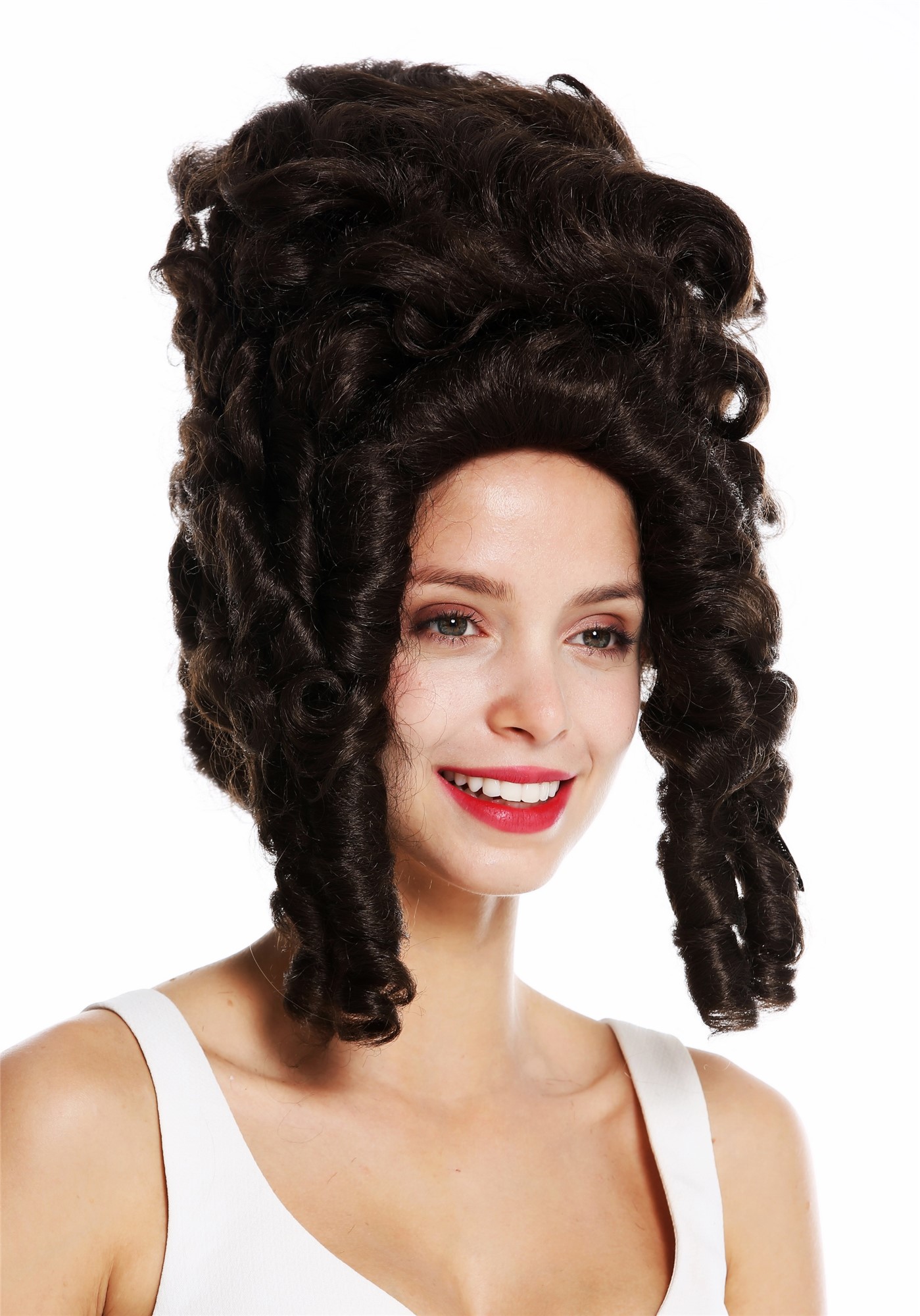 hochwertige Qualitätsperücken, Perücke Barock Pompadour Gräfin Braun VK-38-6, Ansicht 2, WIG ME UP: Ihr Perücken Online Shop lockige Tressen-Perücke Mittelbraun schulterlange Haare für Damen