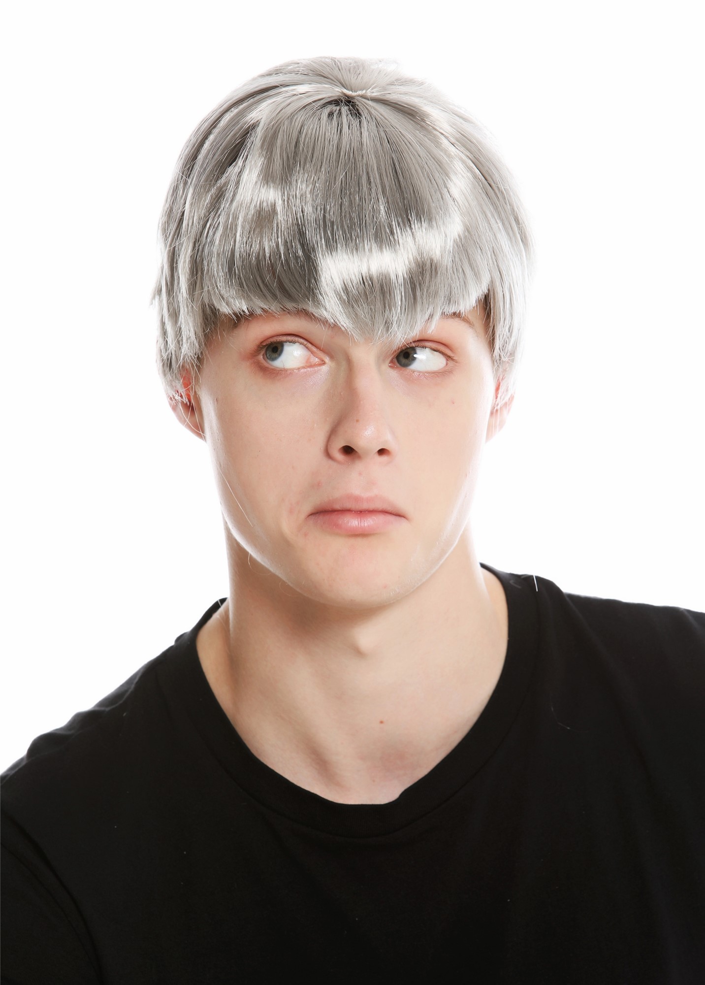 Women's party wig men's wig carnival Halloween short grey fringe 91087, front view, WIG ME UP: Your Perücken Online Shop Party Wig, Unisex, silver gray, straight, short