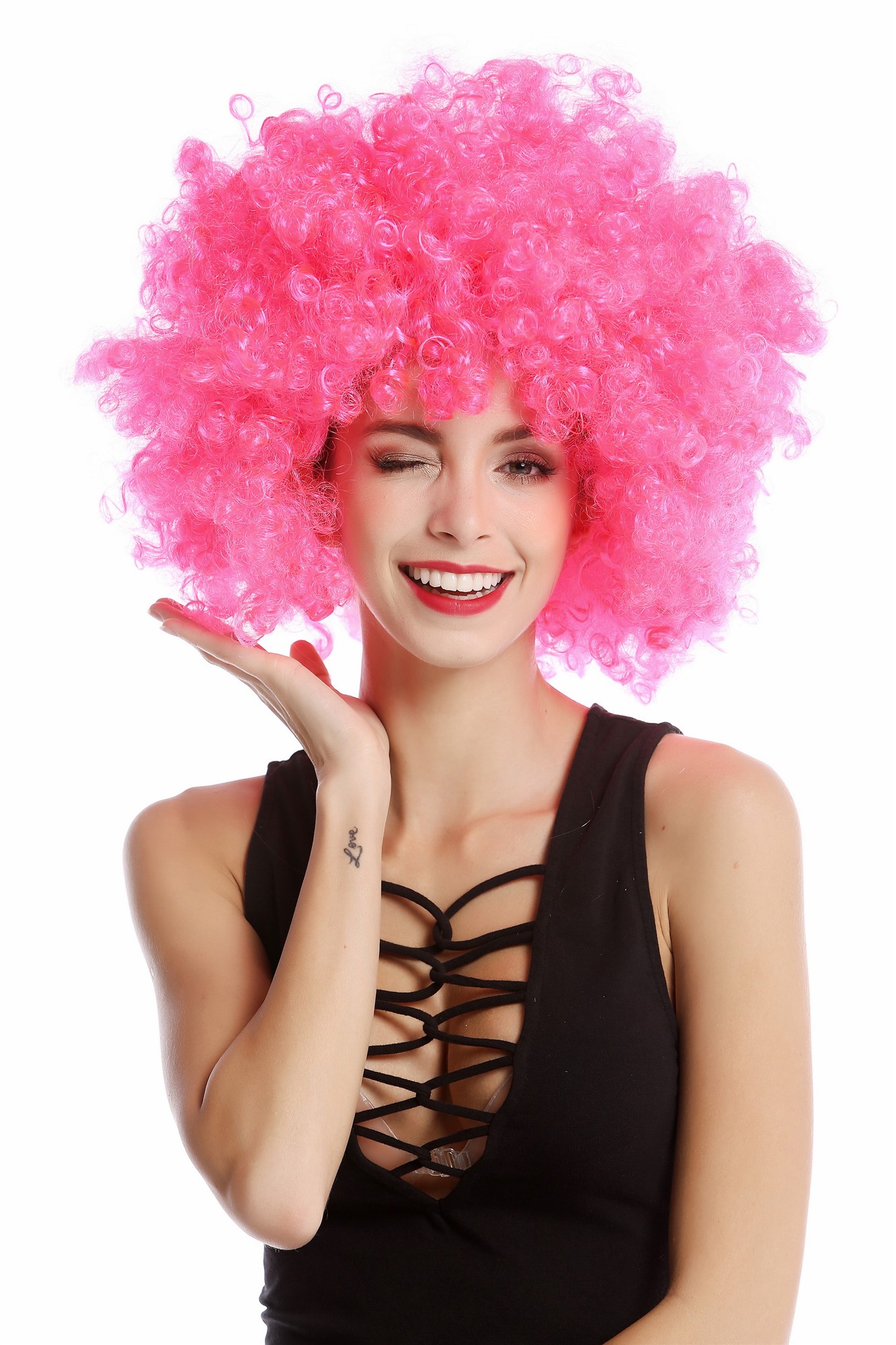 günstige Party Perücke, Afro Perücke 70er Jahre Party Pink Rosa Disco PW0011-PC5, Ansicht 2, WIG ME UP: Ihr Perücken Online Shop lockige Party Perücke pink kurze Haare für Damen