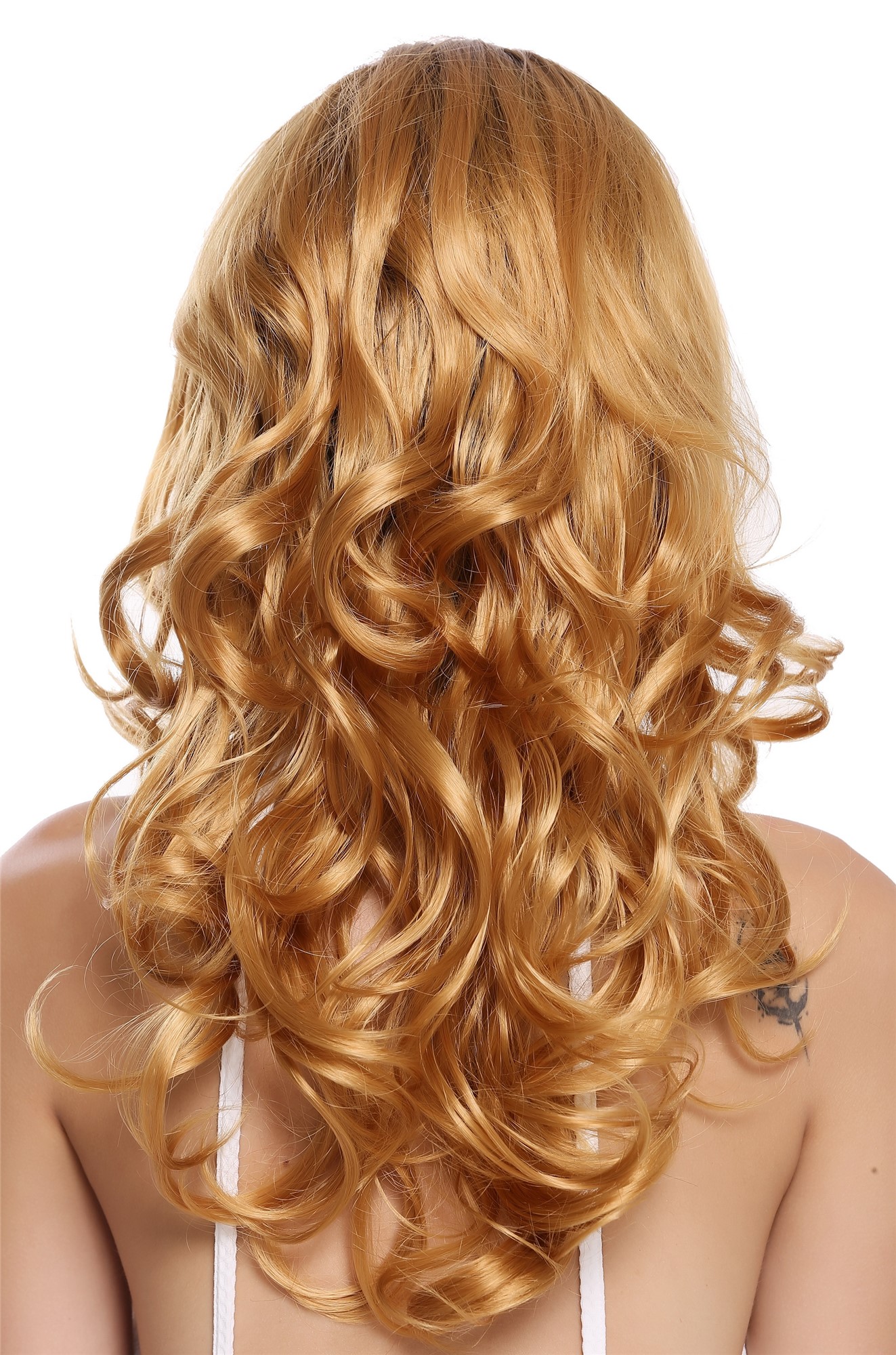 hochwertige Qualitätsperücken, Perücke Lang Gewellt Mittelscheitel Ombre Braun Blond DW1595-YS649SK6, Ansicht 4, WIG ME UP: Ihr Perücken Online Shop wellige Tressen-Perücke mit Kopfhaut-Imitat Kupferblond-Mittelbraun-Mix lange Haare für Damen