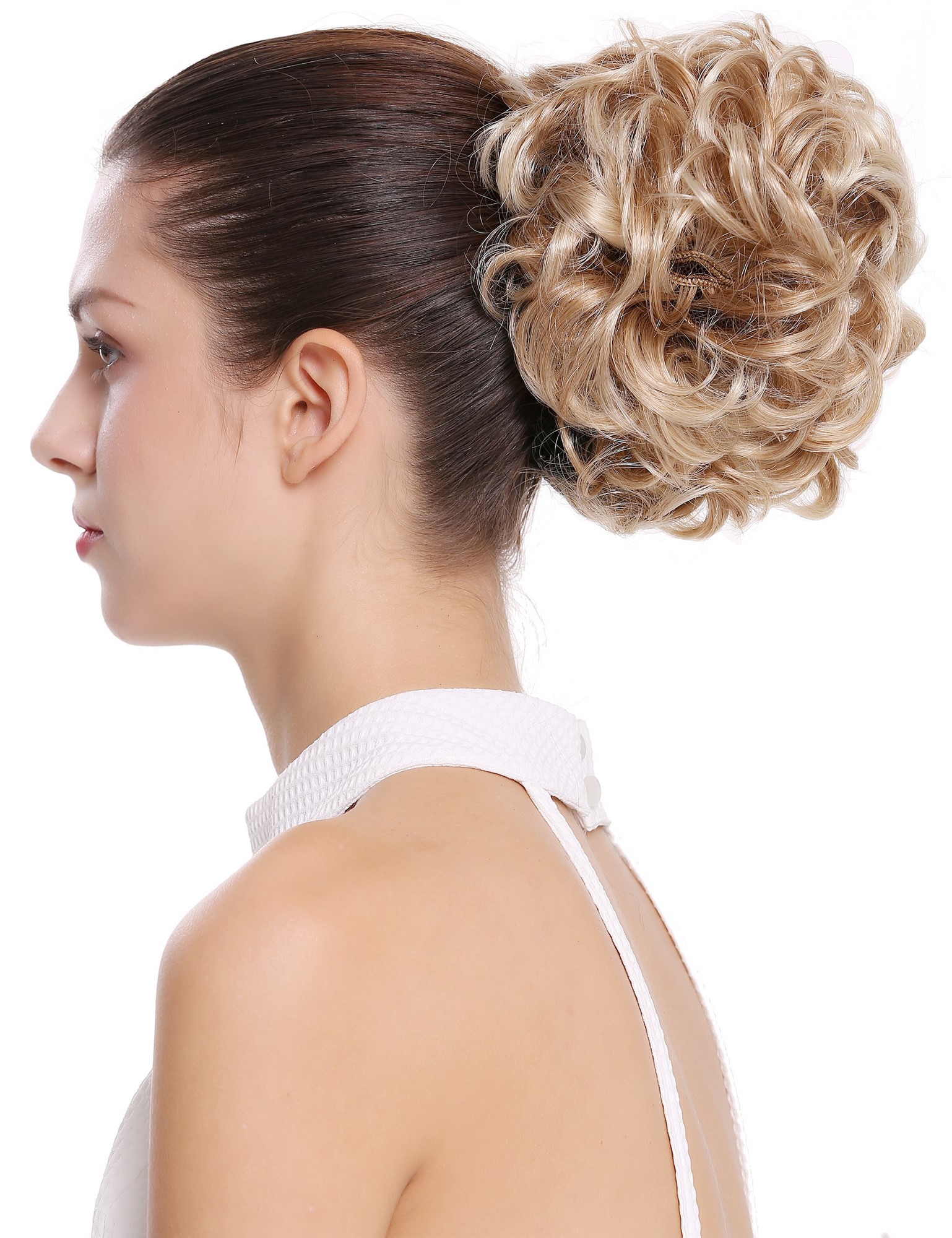 Dutt Locken Volumen Zopf kurz Blond Mix Q0147-27T613, Ansicht 4, WIG ME UP: Ihr Perücken Online Shop lockiger Dutt Haarteil Blond-Mix