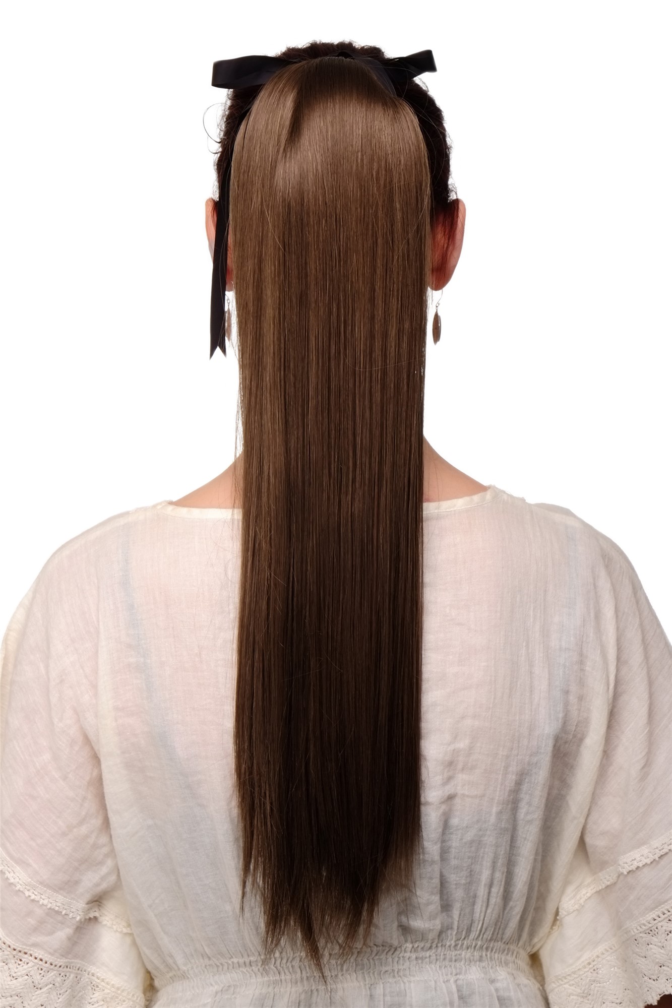 Hairpiece PONYTAIL extension long straight very light with ribbon and comb wrap around system brown, front view, WIG ME UP: Your Perücken Online Shop Ponytails, golden brown, straight, long