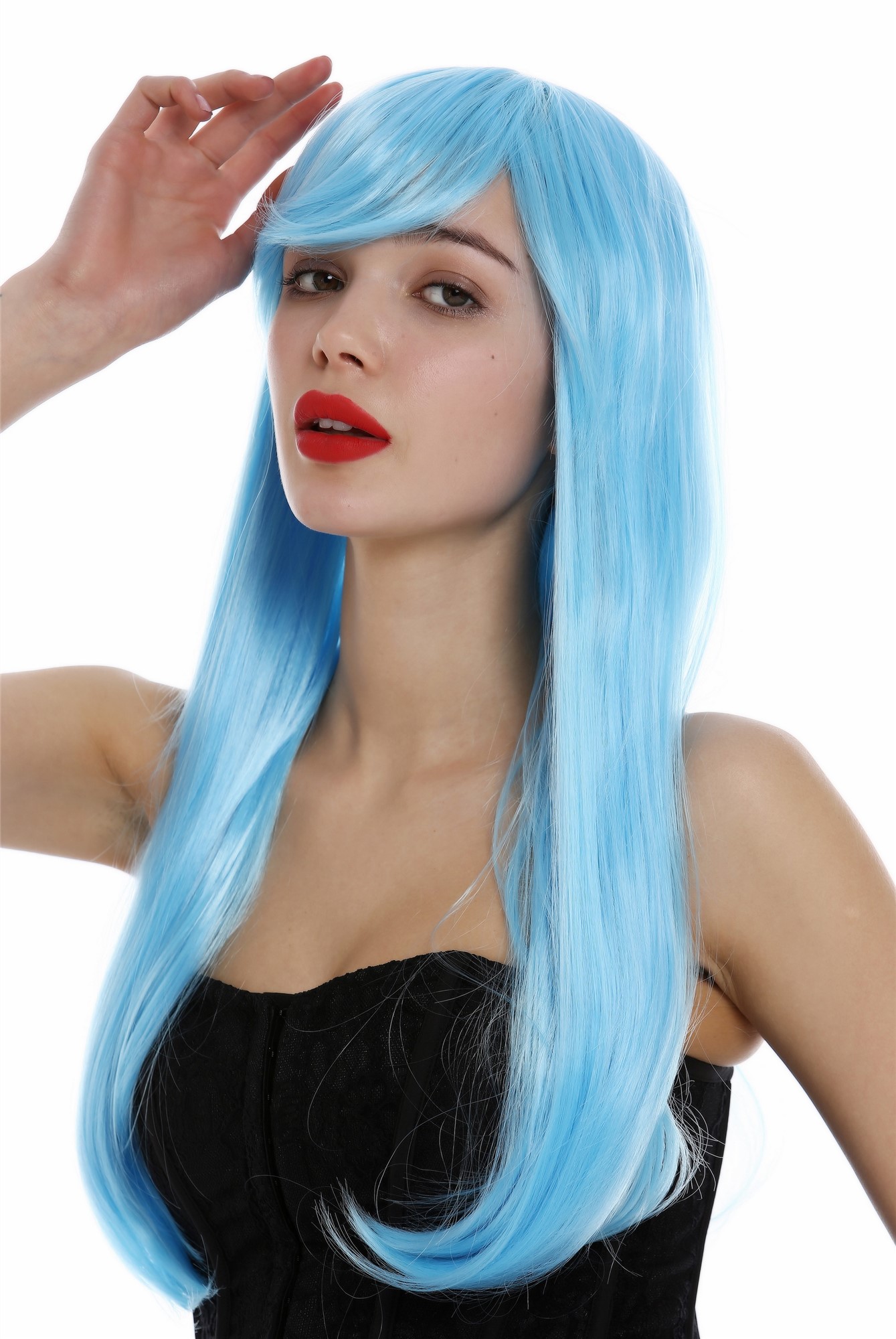 hochwertige Qualitätsperücken, Perücke lang sleek glatt Scheitel hellblau 0825-TF2513B, Ansicht 2, WIG ME UP: Ihr Perücken Online Shop glatte Tressen-Perücke Hellblau lange Haare für Damen