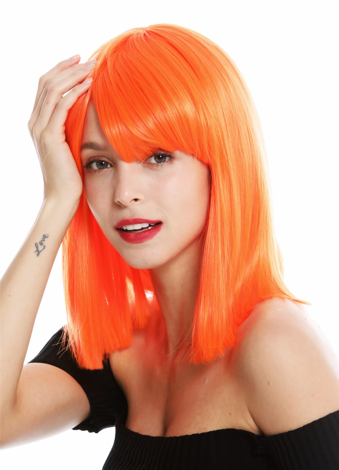 Women's wig short shoulder length long bob sleek Cleopatra fringe orange VK-10, view 3, WIG ME UP: Your Perücken Online Shop Quality Wigs, Ladies, Orange, straight, shoulder-length
