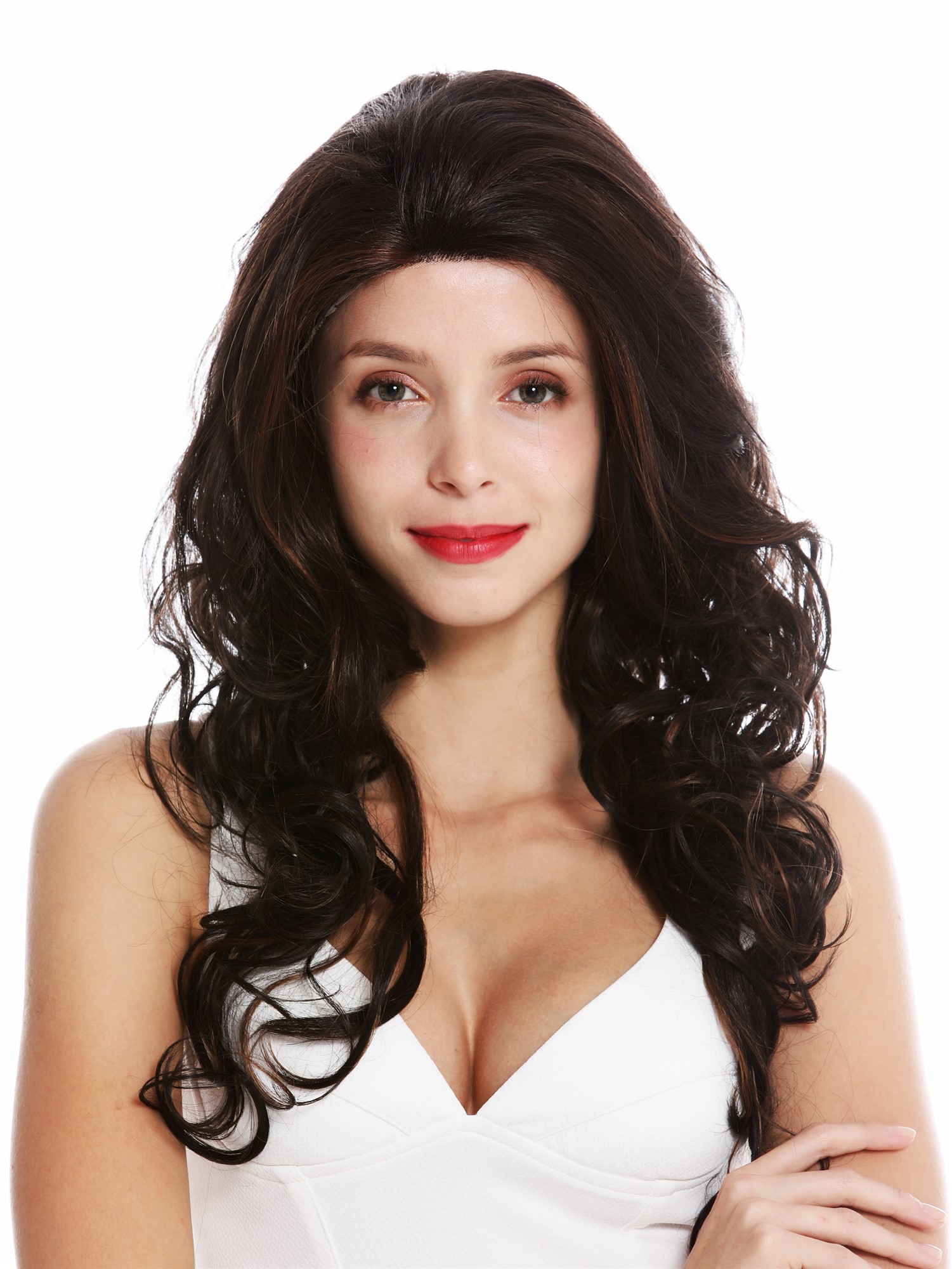 Lady wig lace front long voluminous curly brown copper brown highlights VK-26-LF, view 2, WIG ME UP: Your Perücken Online Shop Quality Wigs, Ladies, brown mix, curled, long