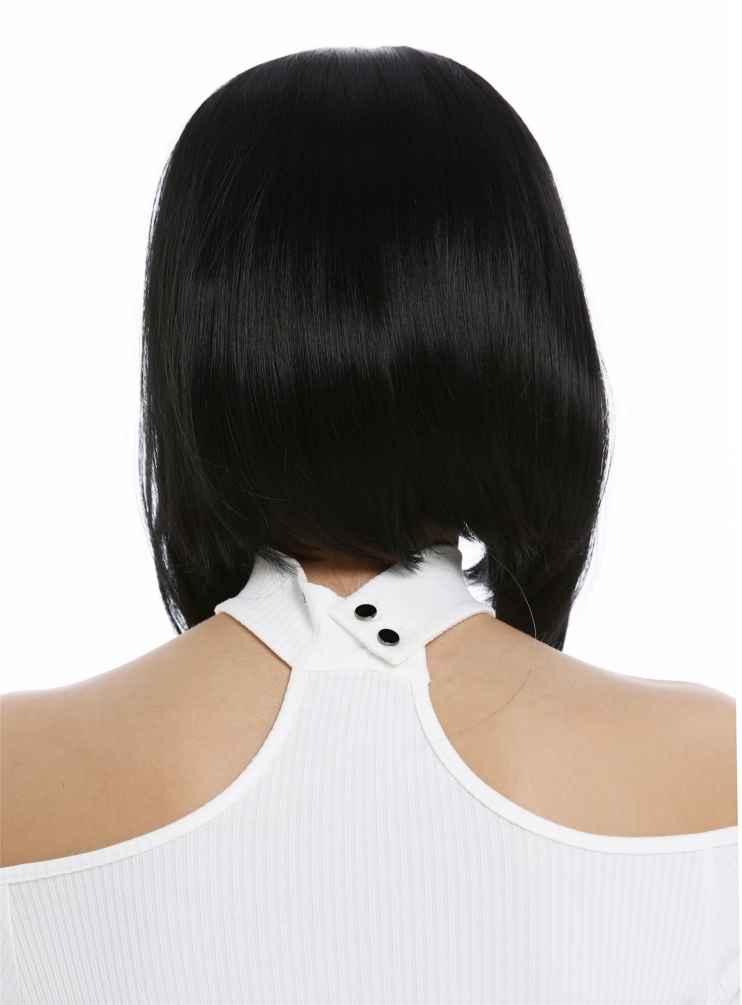 hochwertige Qualitätsperücken, Perücke kurz konkaver Bob Longbob Mittelscheitel Schwarz YZF-4365-1B, Ansicht 6, WIG ME UP: Ihr Perücken Online Shop glatte Tressen-Perücke mit Kopfhaut-Imitat Samtschwarz kurze Haare für Damen
