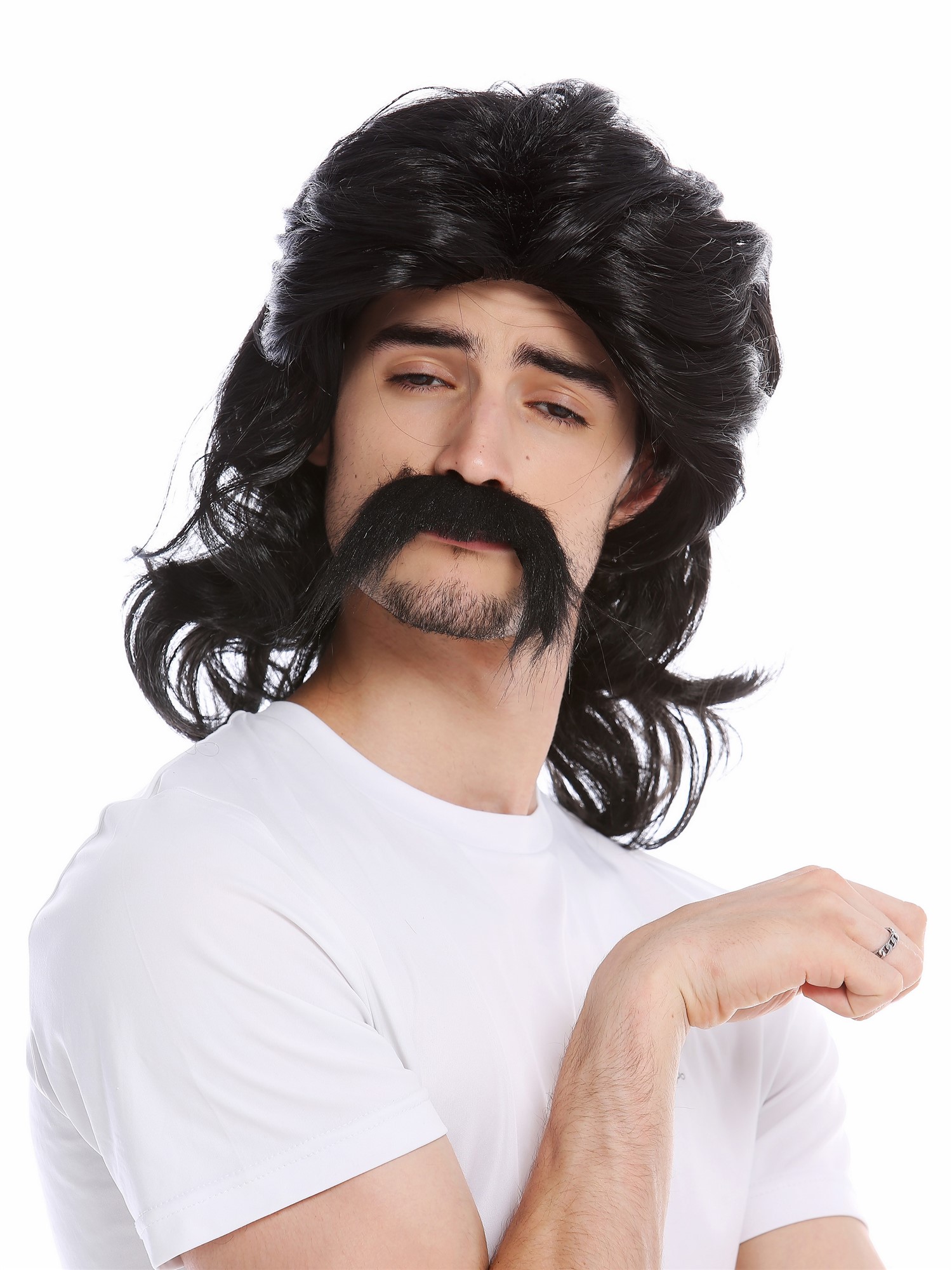 Party Wig, Men, Black, wavy, shoulder-length