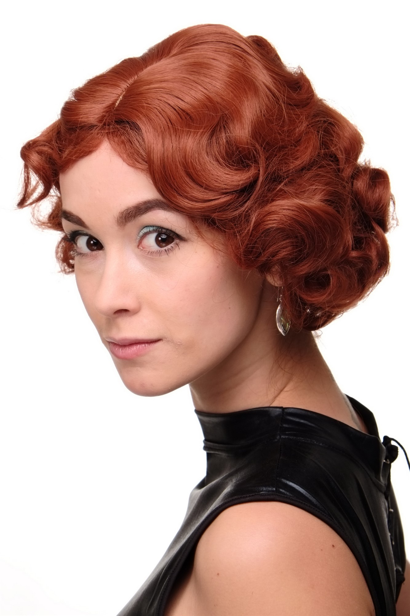 Lady  Wig Short Bob 20s 30s Twenties Movie Star Diva Charleston Swing Style Wave Copper Red, front view, WIG ME UP: Your Perücken Online Shop Quality Wigs, Ladies, copper, wavy, short