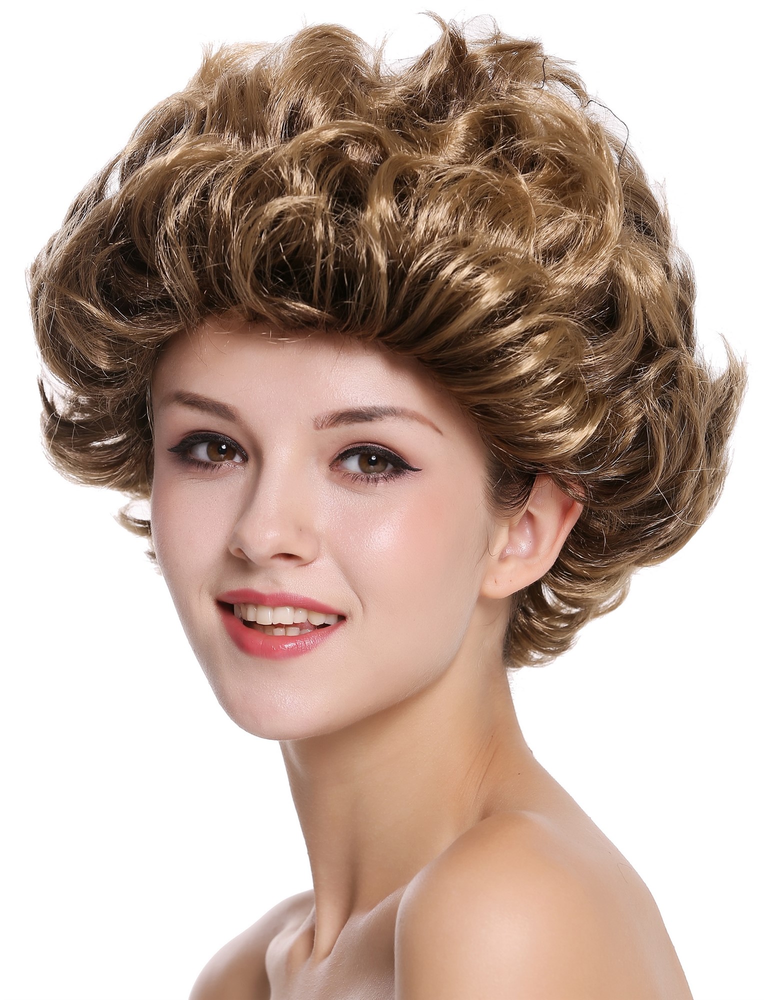Lady Party Wig short curled retro 80s older lady brown blond highlights 91097, view 2, WIG ME UP: Your Perücken Online Shop Party Wig, Ladies, Brown, wavy, short