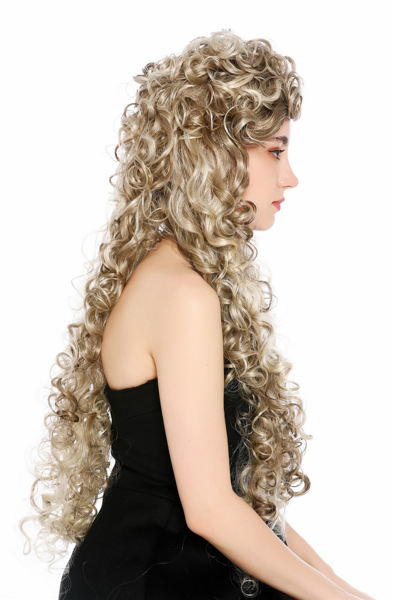 Perücke Damen sehr lang wild gelockt Locken Dunkelblond Hellblond gesträhnt VK-59-H16/613