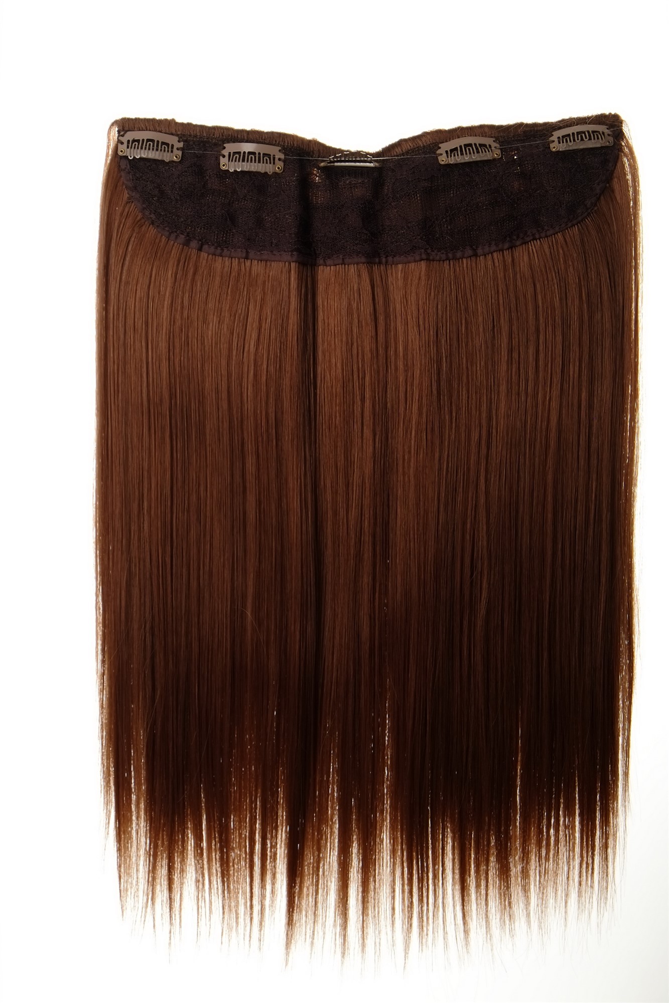Haarteil Haarverlängerung 5 Clips glatt Braun Kupferbraun L30173-30, Ansicht 2, WIG ME UP: Ihr Perücken Online Shop glatte Halbperücke Kupferbraun 45 cm lang