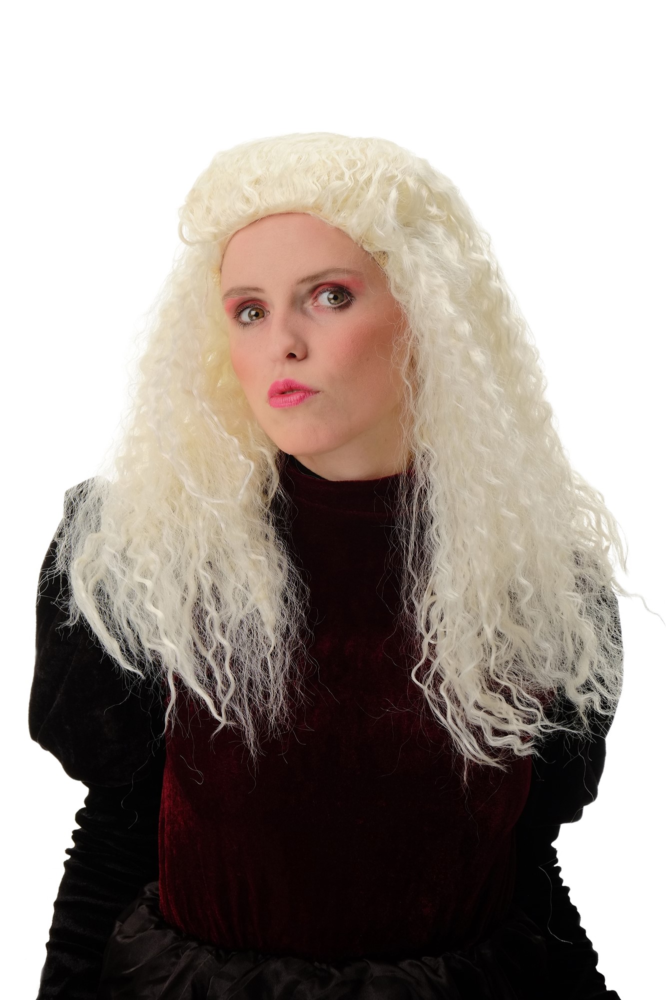 Lady Party Wig Halloween long kinks kinked curls quiff volume long PT0030, front view, WIG ME UP: Your Perücken Online Shop Party Wig, Ladies, Blonde, curled, long