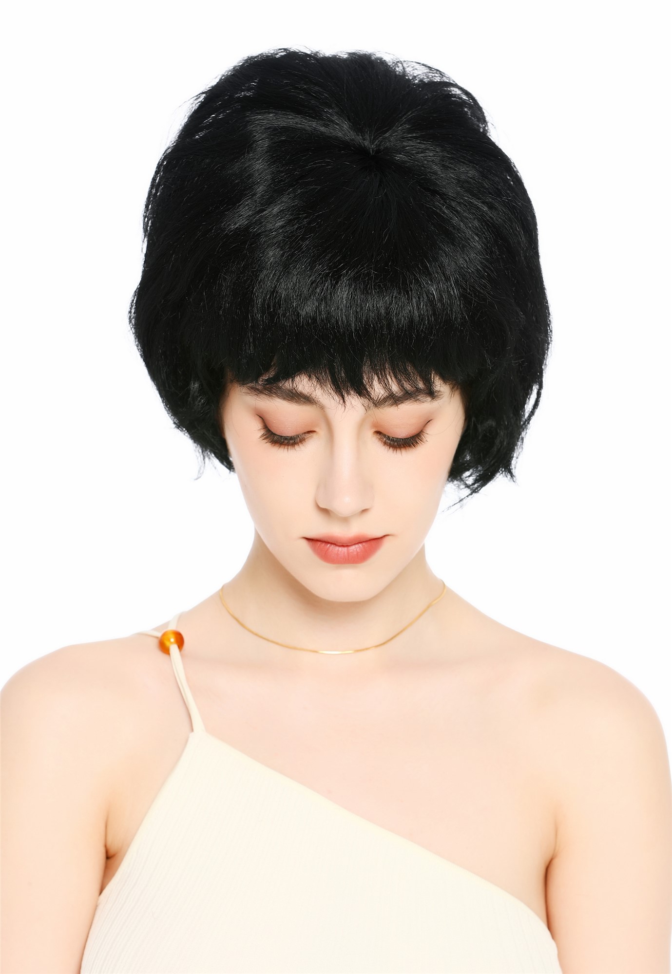 Perücke Damen Retro 50er 60er Beehive hochtoupiert kurz Pony Schwarz VK-65-1