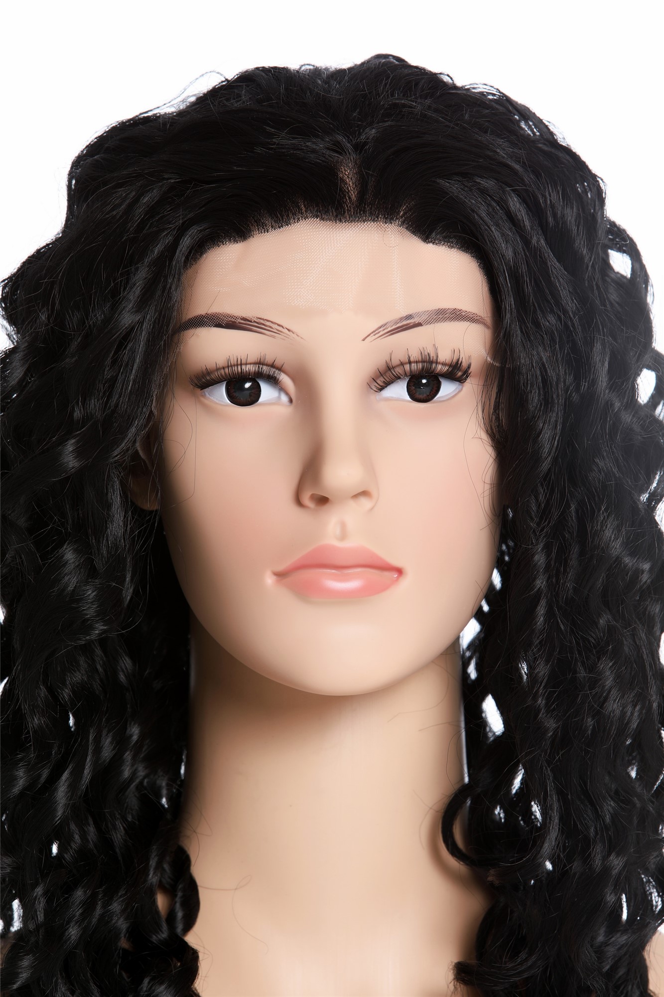 hochwertige Qualitätsperücken, Perücke Lace-Front lang lockig Korkenzieher-Locken Schwarz LA9013-1B, Ansicht 5, WIG ME UP: Ihr Perücken Online Shop lockige Tressen-Perücke mit Front-Lace Samtschwarz lange Haare für Damen