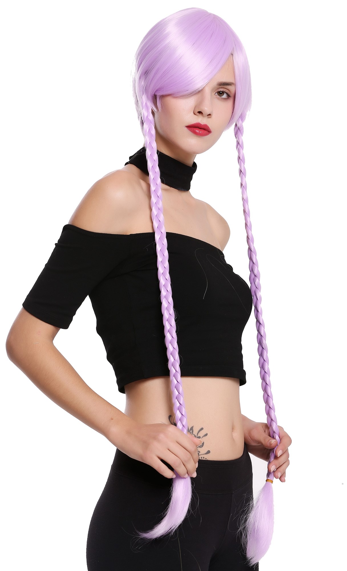 Lady Cosplay Wig short bob with long, thin braided plaits light purple SA093 L, view 3, WIG ME UP: Your Perücken Online Shop Quality Wigs, Ladies, neon violet, Braided, very long