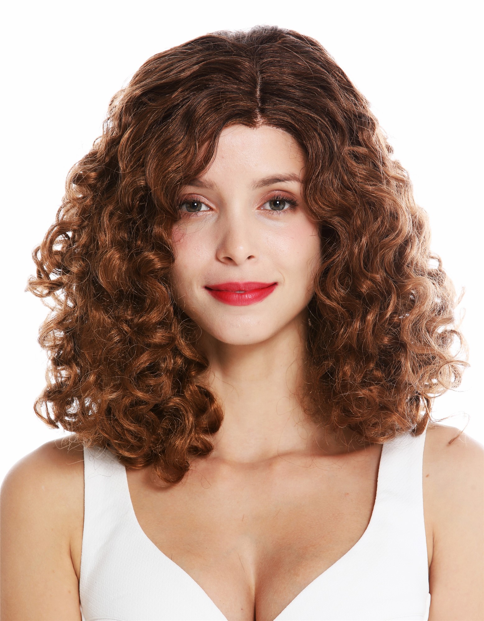 Quality Wigs, Ladies, strawberry blonde-copper brown mix, curled, shoulder-length