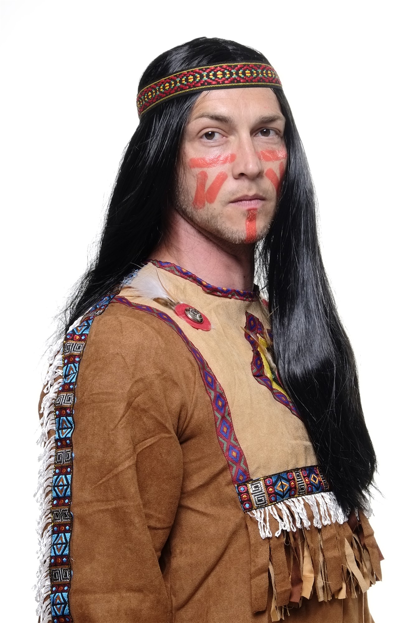 Party Halloween wig man woman black long headband Indian Native American LM3049, view 4, WIG ME UP: Your Perücken Online Shop Party Wig, Ladies, Black, straight, long