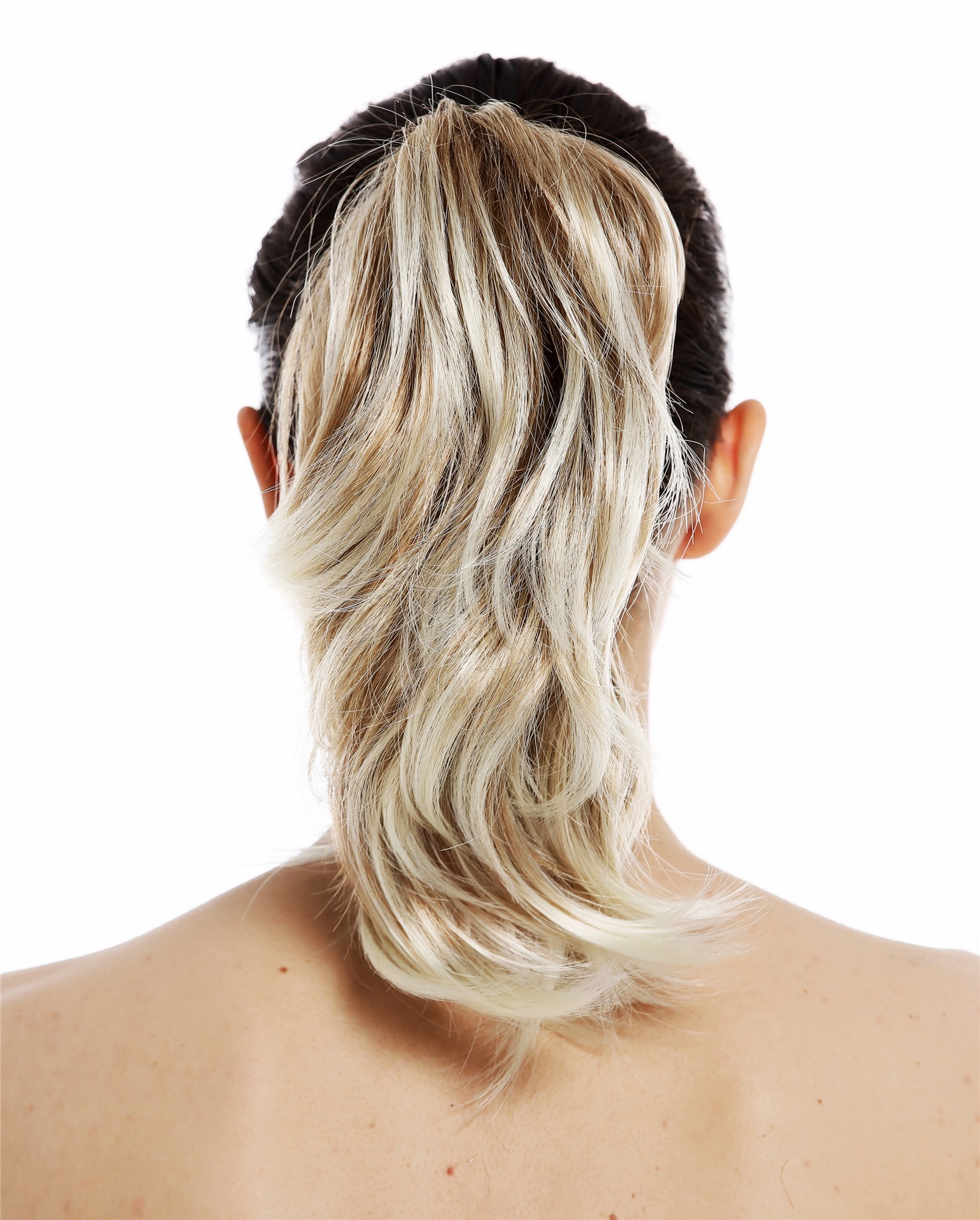 Ponytails, blond mix, wavy, short