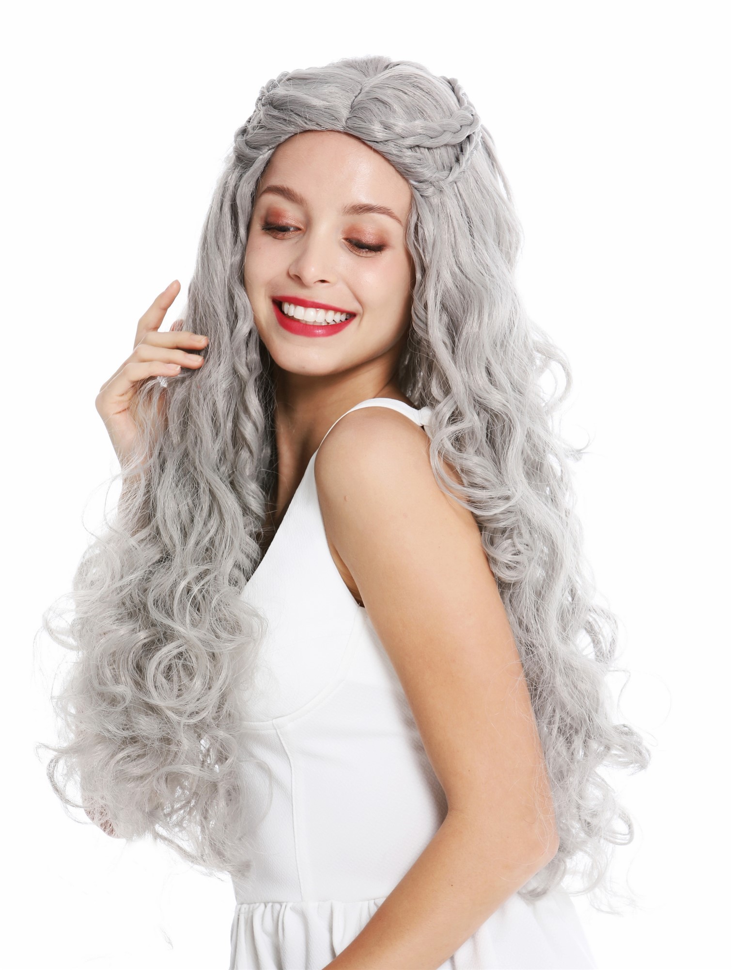 Party Wig, Unisex, matte gray, Braided, long