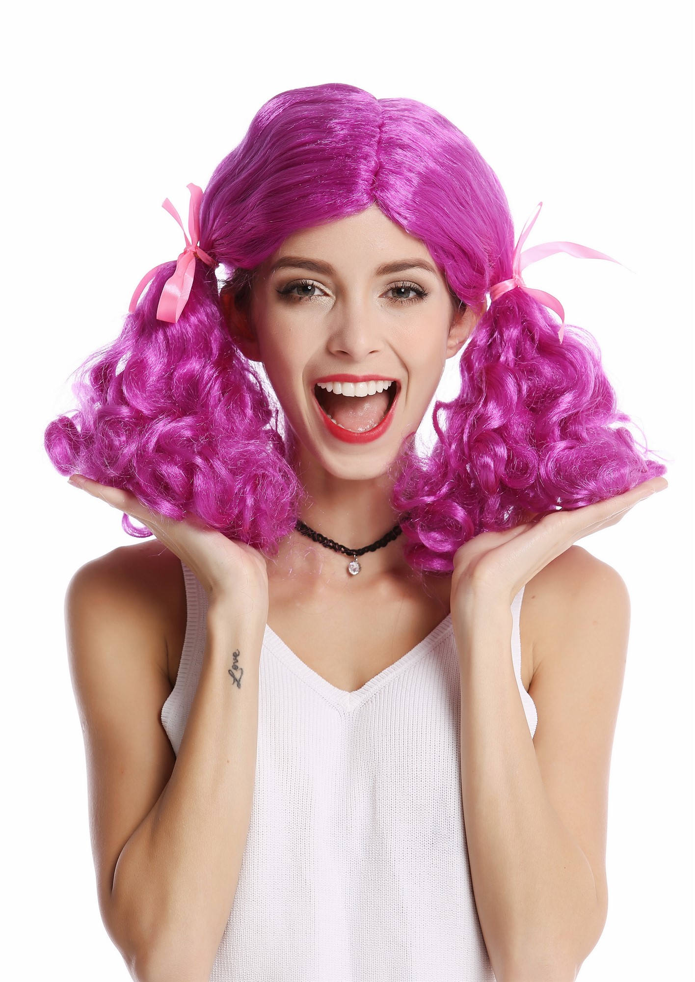 günstige Party Perücke, Perücke Lolita Zöpfe lockig lila 2466-ZA51, Ansicht 2, WIG ME UP: Ihr Perücken Online Shop lockige Party Perücke Lila schulterlange Haare Unisex