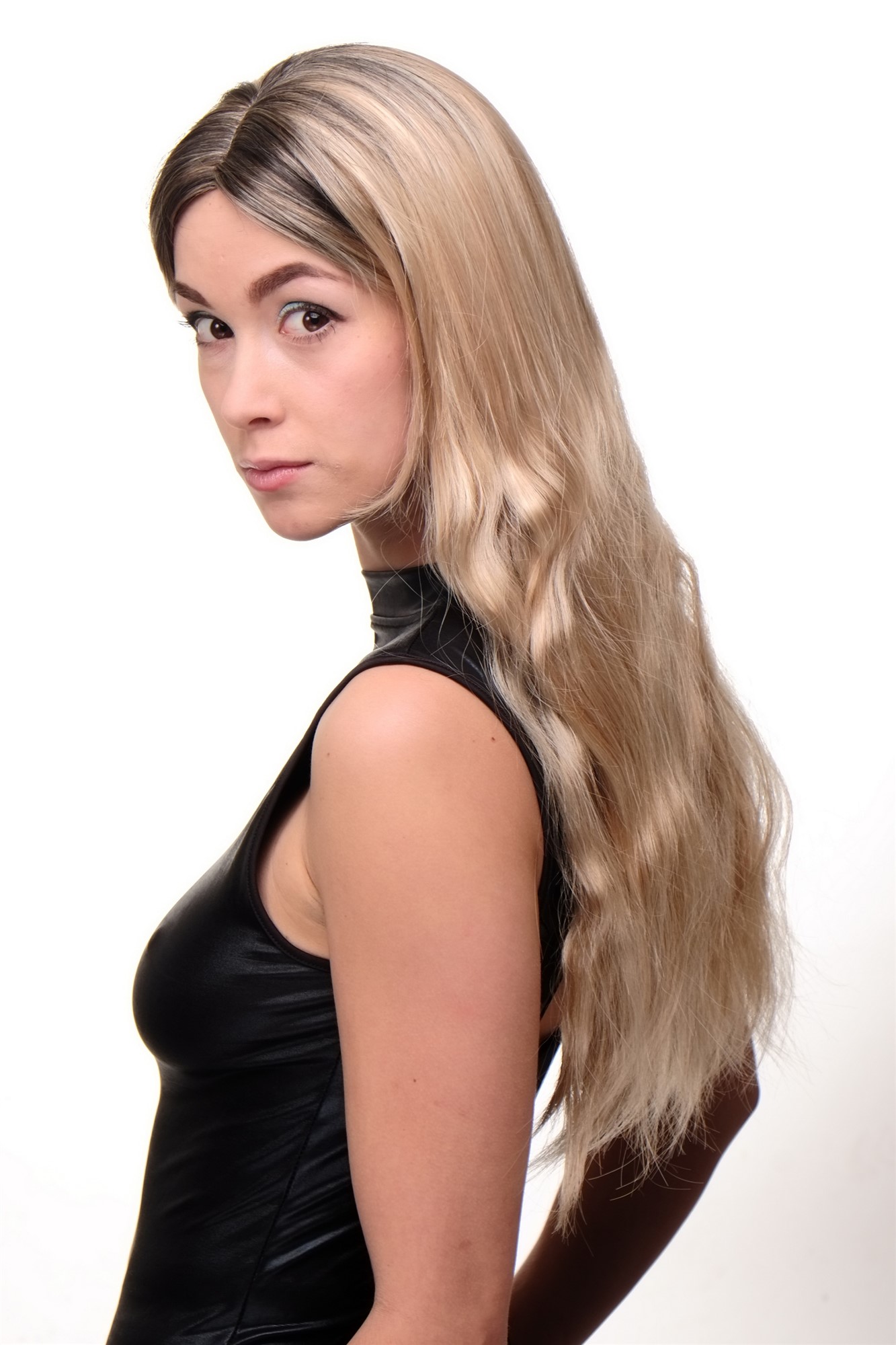 Amazing Lady  Wig black roots & different blond mixed very long wavy middle parting 24", view 2, WIG ME UP: Your Perücken Online Shop Quality Wigs, Ladies, blonde-black mix, wavy, long