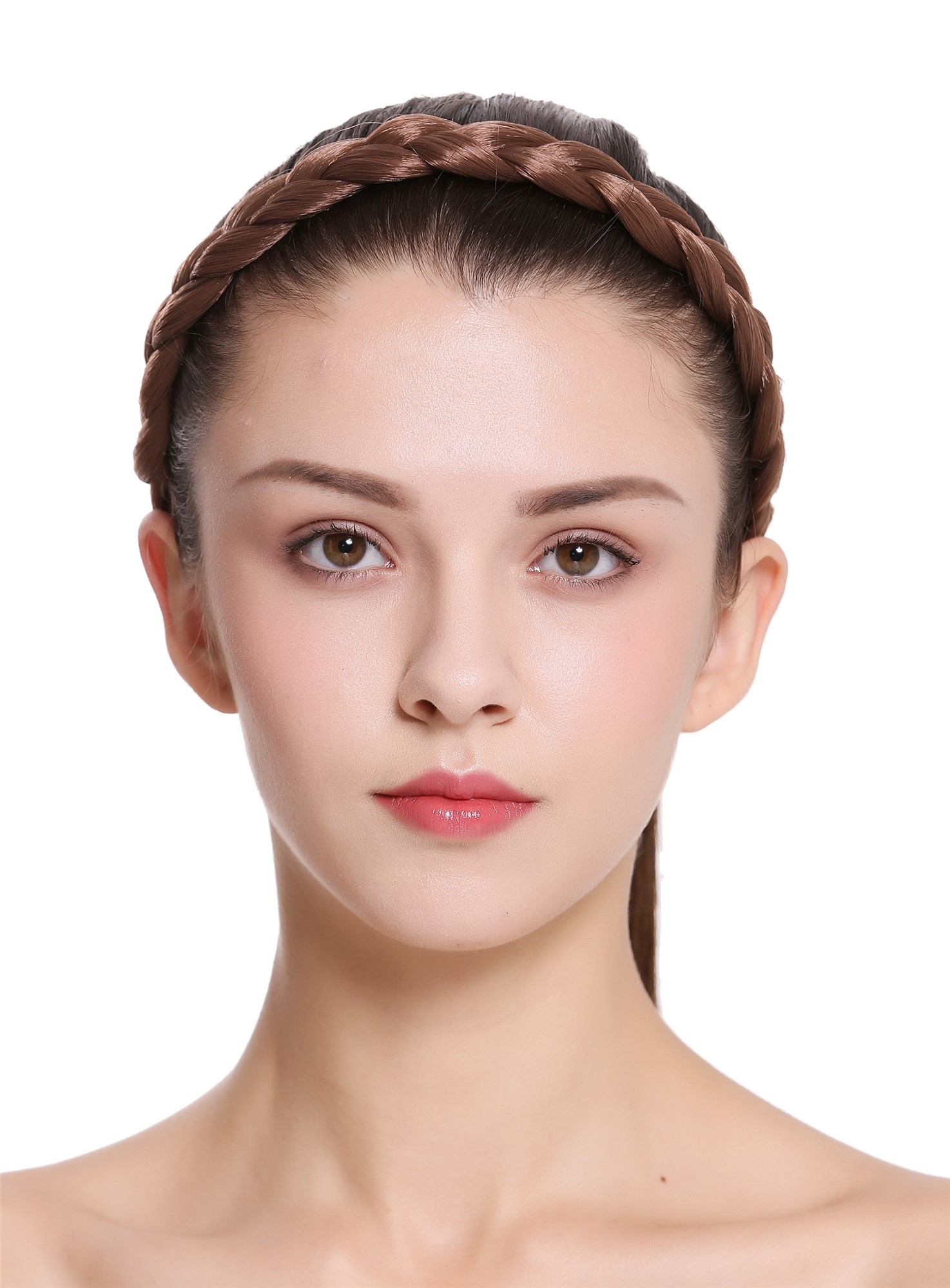 Geflochtenes breites Haarband mit 2 Clips 2 cm breit Hellbraun CXT-005-010, Ansicht 2, WIG ME UP: Ihr Perücken Online Shop Haarreifen geflochten Hellbraun 25 cm