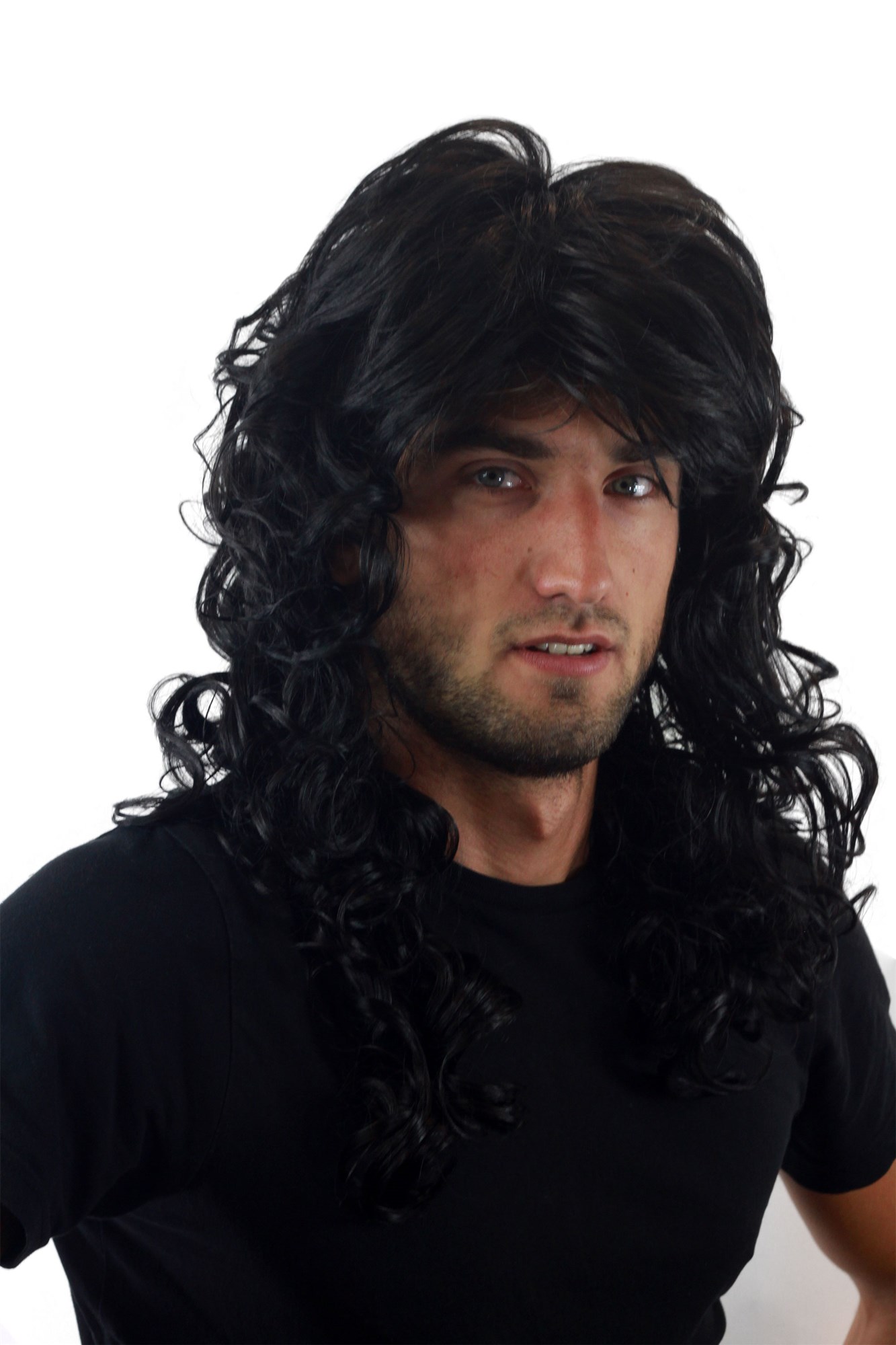 Quality Wigs, Men, velvet black, curled, long