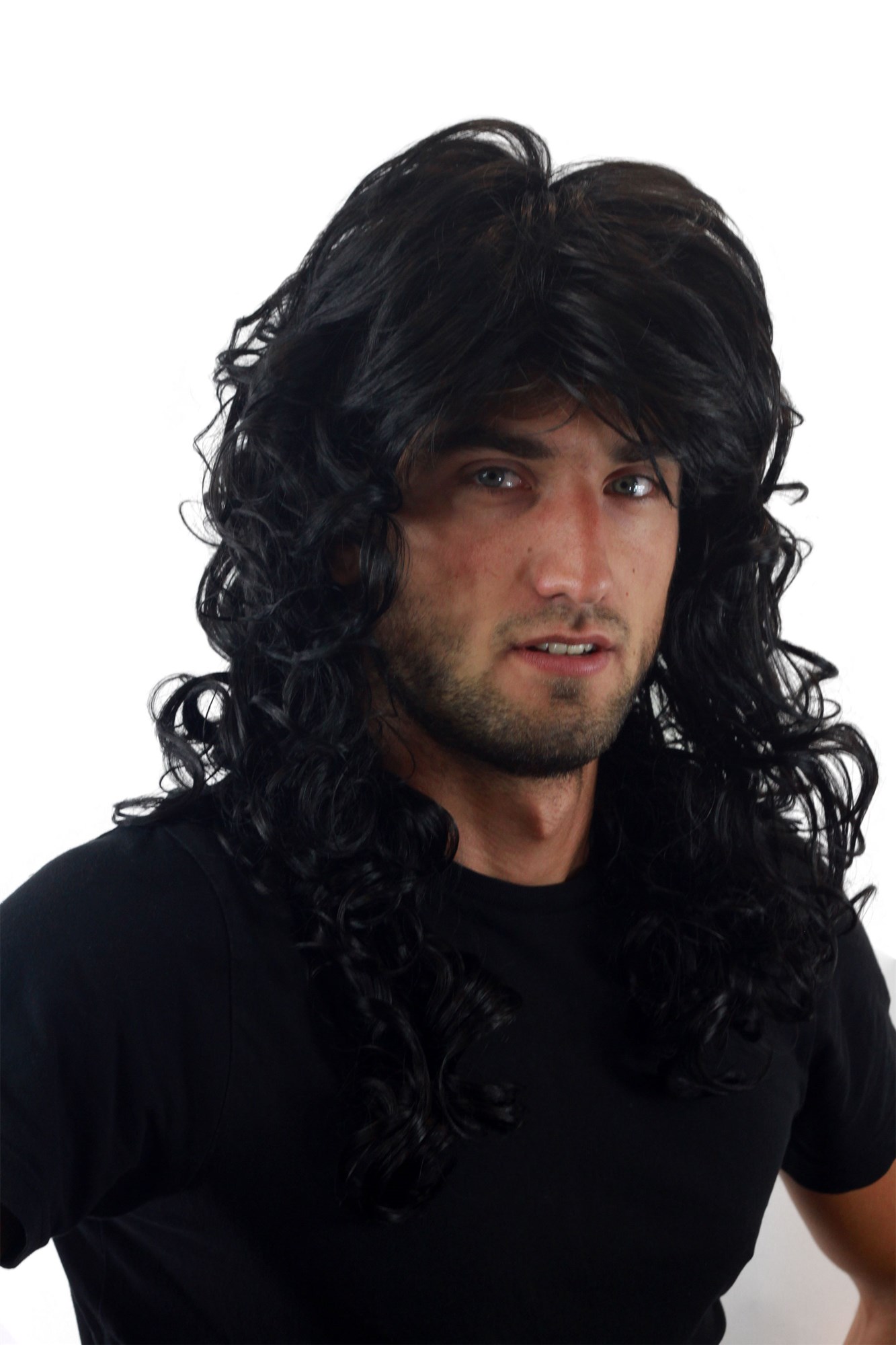 GLAMOUROUS  Man Unisex Wig Glam Rock Rocker Metal LONG backcombed curls BLACK voluminous, view 4, WIG ME UP: Your Perücken Online Shop Quality Wigs, Men, velvet black, curled, long