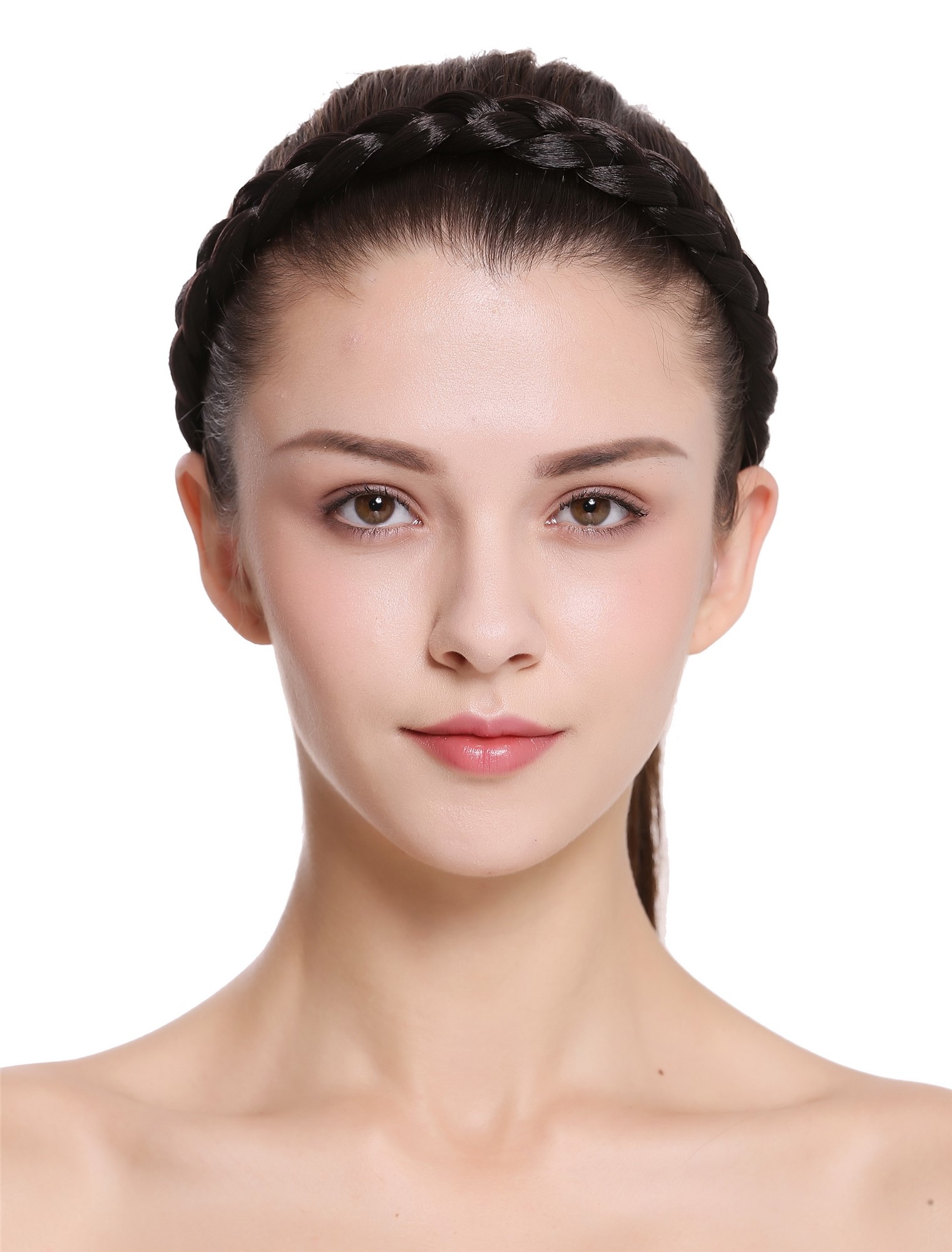 Geflochtenes breites Haarband mit 2 Clips 2 cm breit Dunkelbraun CXT-005-003, Ansicht 2, WIG ME UP: Ihr Perücken Online Shop Haarreifen geflochten Dunkelbraun 75 cm