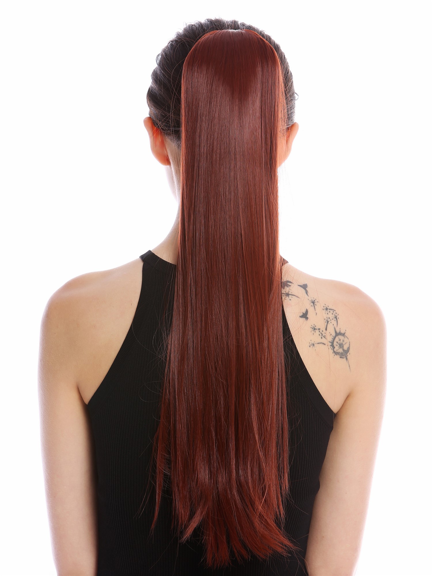 Ponytail Hairpiece comb ribbon wrap-around long smooth dark red brown YZF-1094S, view 2, WIG ME UP: Your Perücken Online Shop Ponytails, golden-reddish brown, straight, long