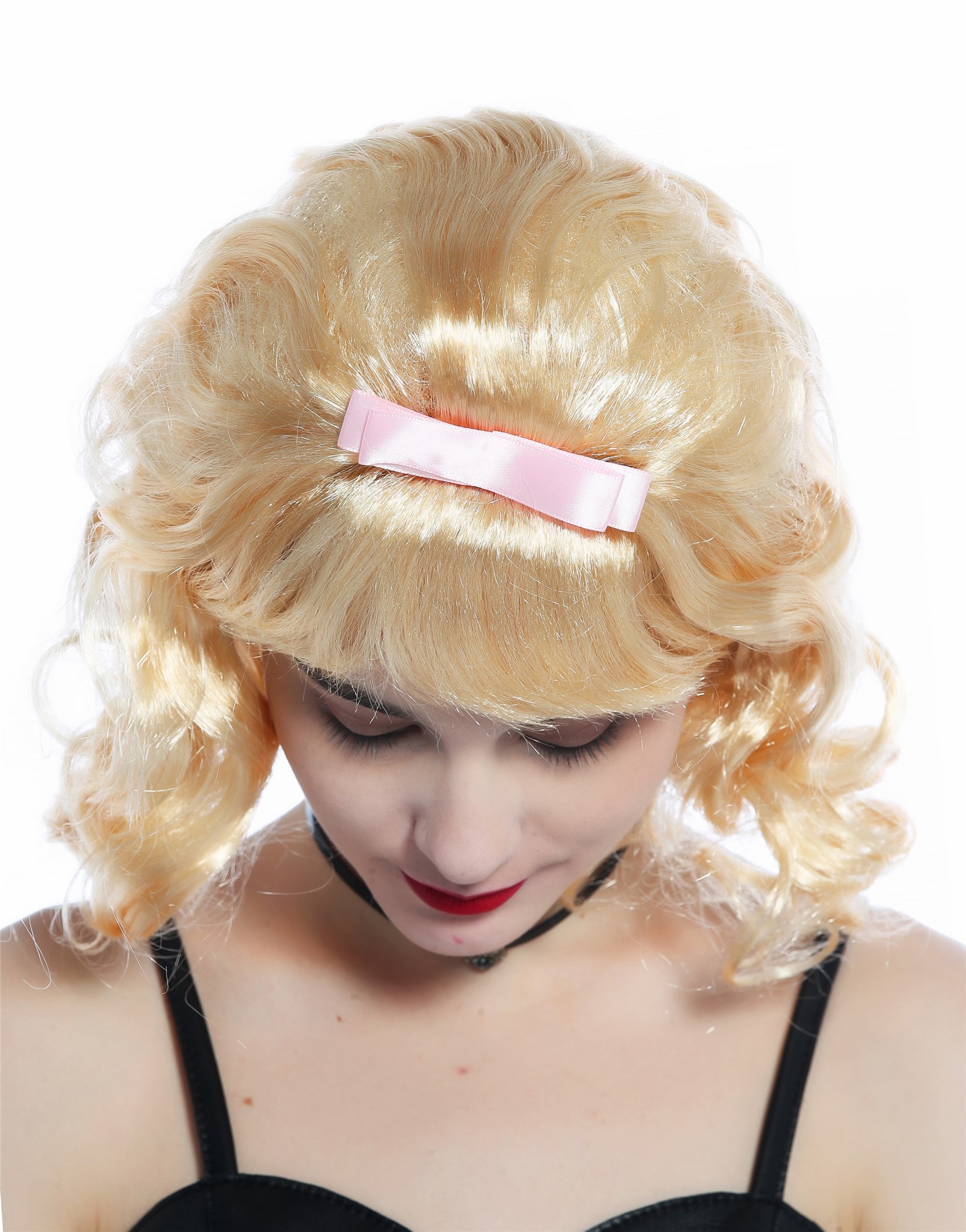 günstige Party Perücke, Perücke 50er Rockabilly Locken Hellblond Schlaufe Beehive 91734-ZA02, Ansicht 6, WIG ME UP: Ihr Perücken Online Shop wellige Party Perücke Hellblond kurze Haare für Damen